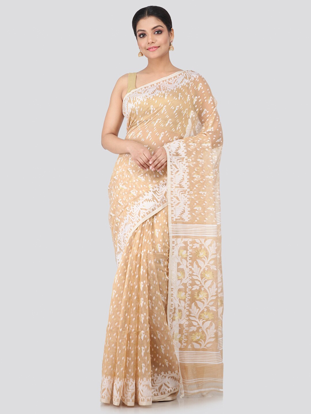 PinkLoom Beige & White Ethnic Motifs Woven Design Handloom Pure Cotton Jamdani Sustainable Saree
PinkLoom Beige & White Ethnic Motifs Woven Design Handloom Pure Cotton Jamdani Sustainable Saree