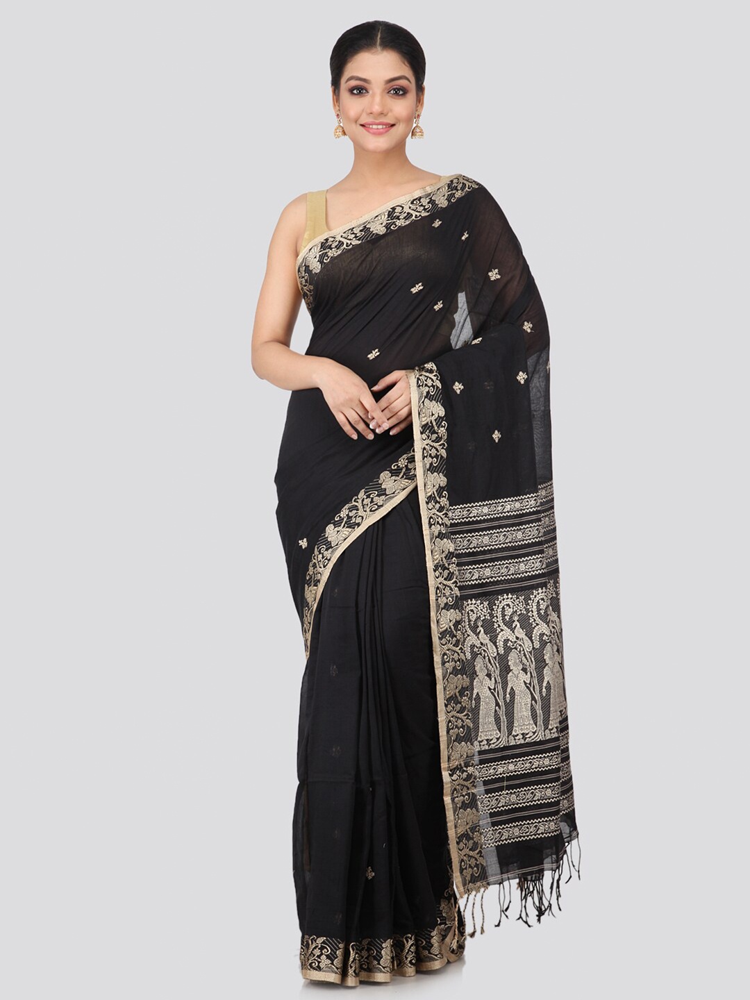 PinkLoom Black & Gold-Coloured Ethnic Motifs Woven Design Handloom Pure Cotton Sustainable Saree
PinkLoom Black & Gold-Coloured Ethnic Motifs Woven Design Handloom Pure Cotton Sustainable Saree