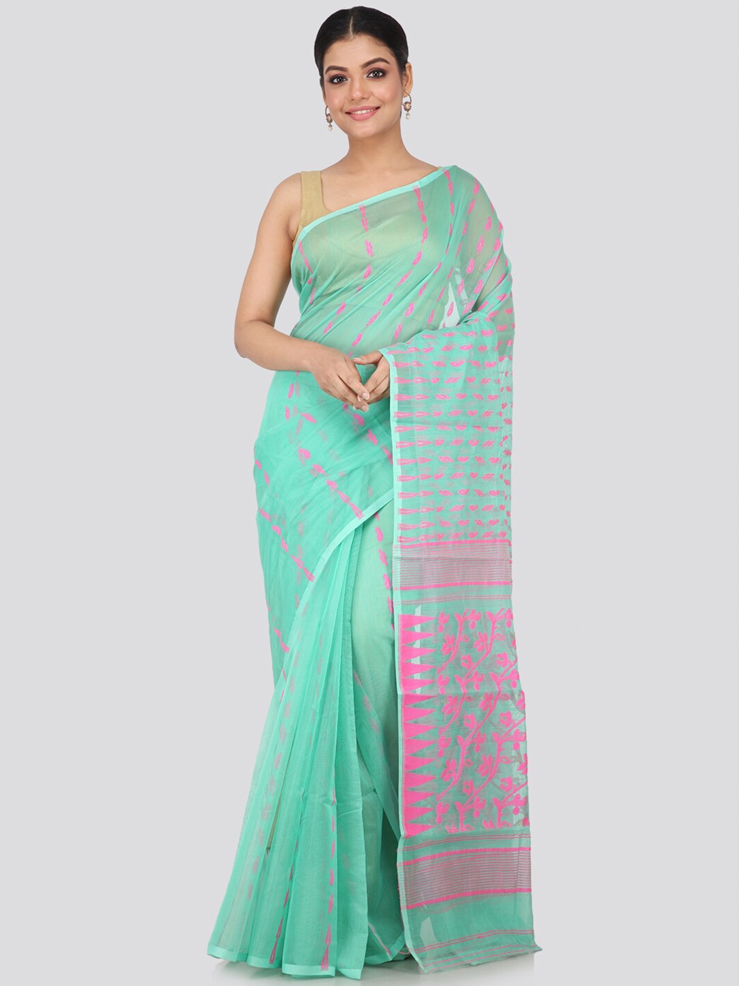 PinkLoom Women Green & Pink Silk Cotton Woven Designed Soft Jamdani Sustainable Saree
PinkLoom Women Green & Pink Silk Cotton Woven Designed Soft Jamdani Sustainable Saree