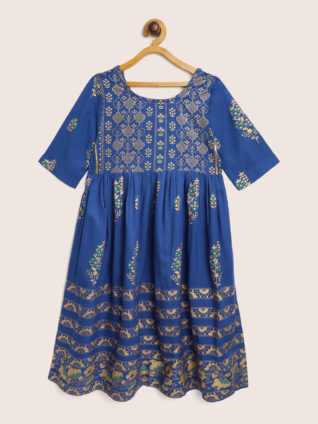 Sangria Girls Blue & Gold Ethnic Motifs Print Fit & Flare Dress with Tasseled Tie-Ups
Sangria Girls Blue & Gold Ethnic Motifs Print Fit & Flare Dress with Tasseled Tie-Ups