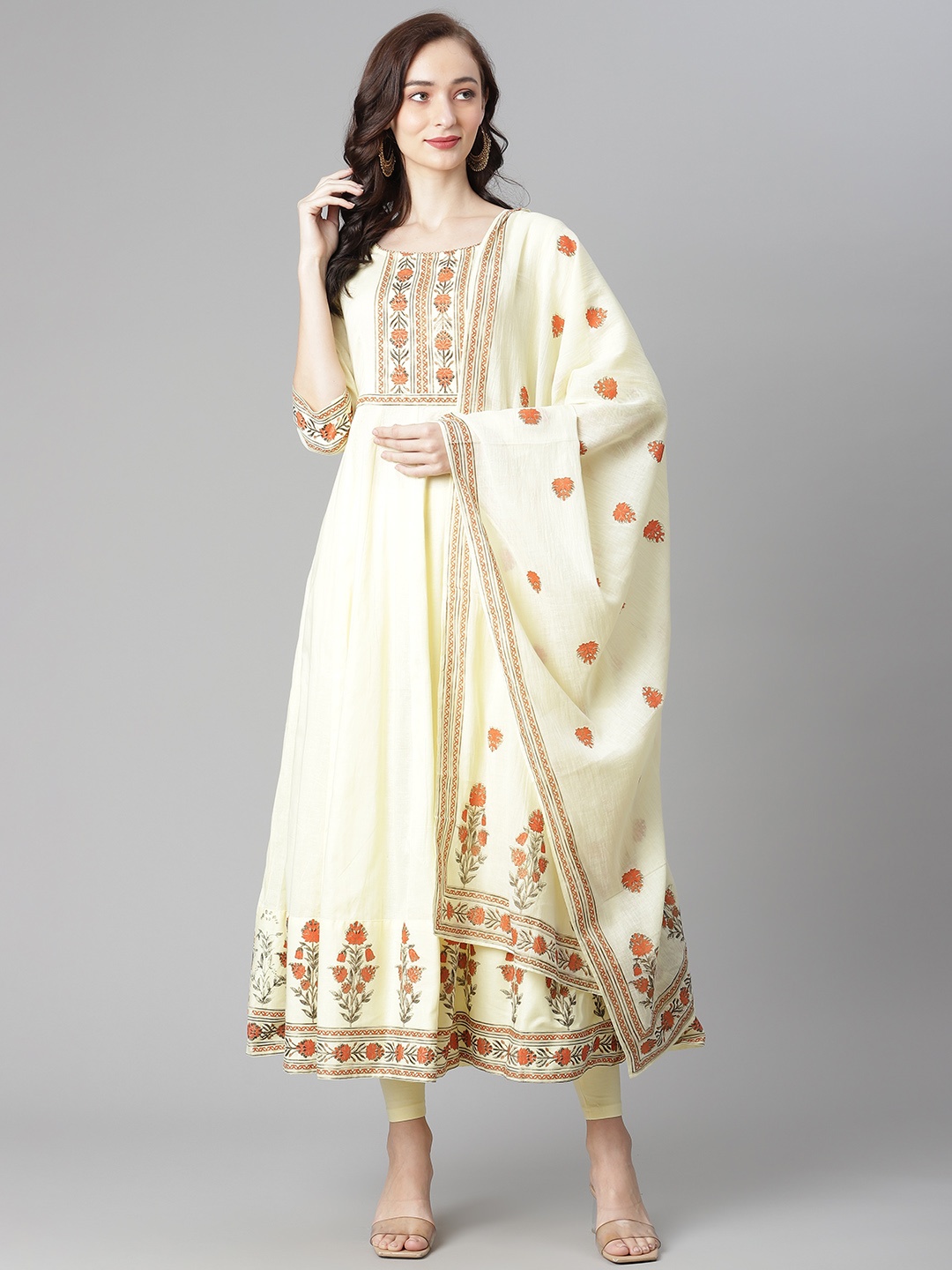 Poshak Hub Women Yellow & Orange Printed Pure Cotton Kurta with Churidar & With Dupatta
Poshak Hub Women Yellow & Orange Printed Pure Cotton Kurta with Churidar & With Dupatta