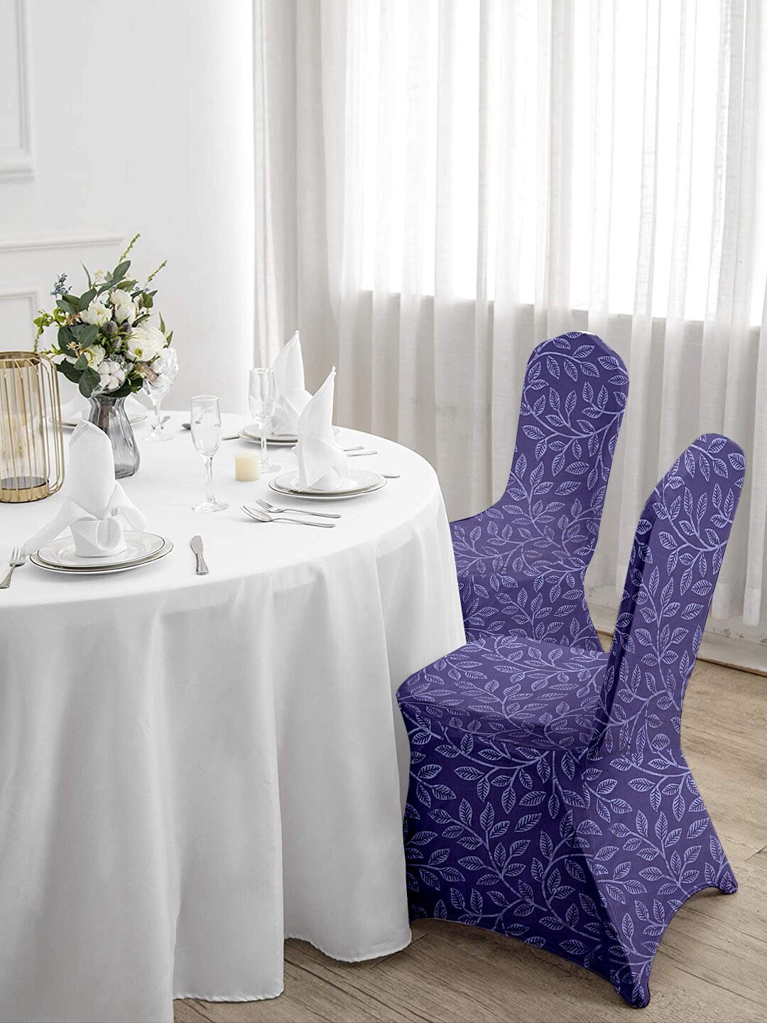 Cortina Purple Set of 4 Printed Banquet Elastic Chair Covers
