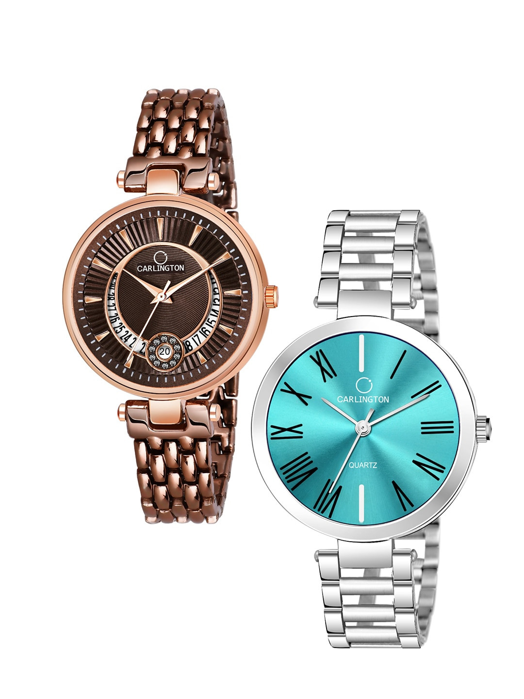 CARLINGTON Women Set of 2 Stainless Steel Bracelet Style Straps Watches, Brown
CARLINGTON Women Set of 2 Stainless Steel Bracelet Style Straps Watches, Brown