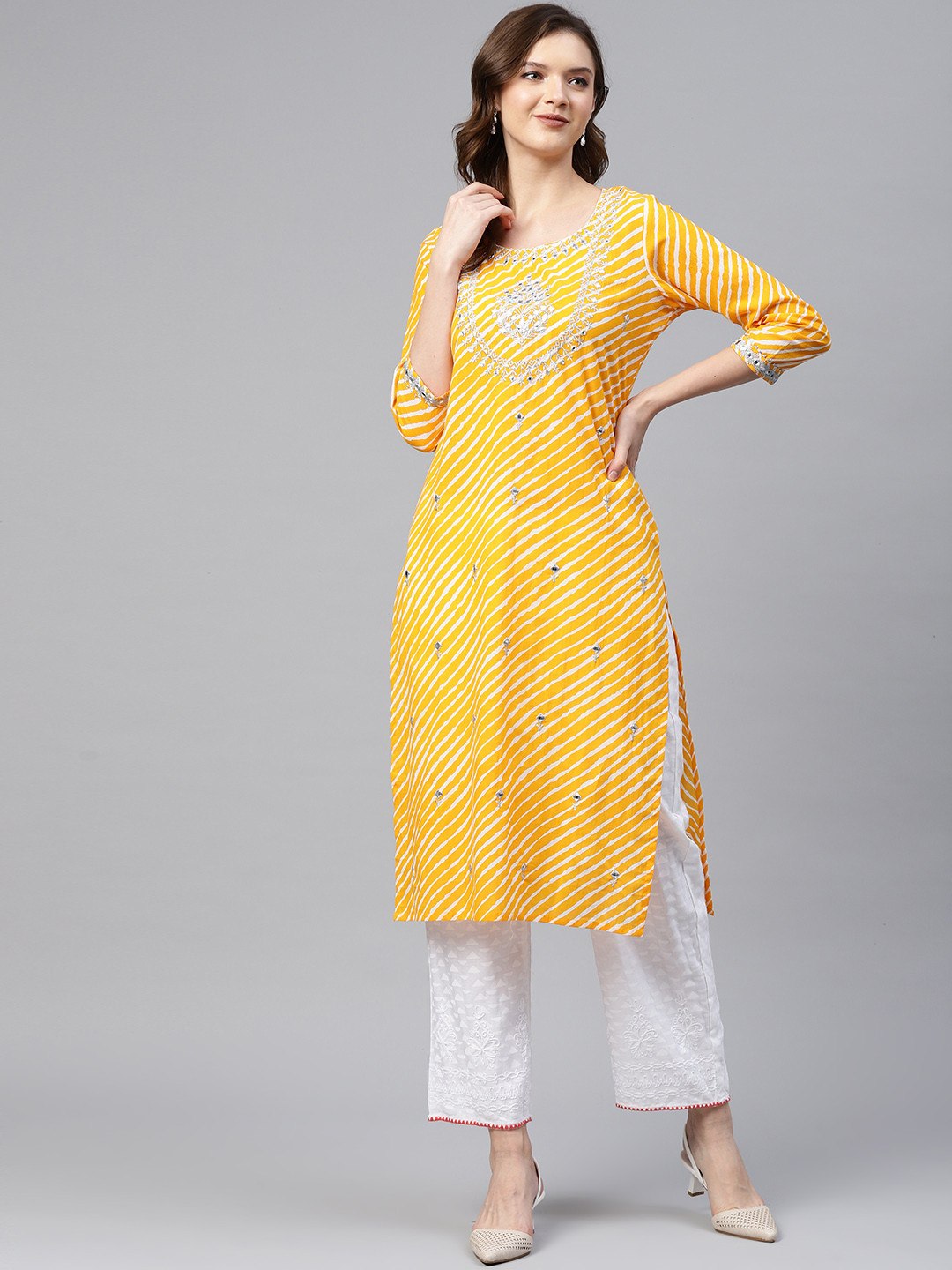 Readiprint Fashions Women Orange & White Leheriya Print Cotton Kurta with Mirror Work
Readiprint Fashions Women Orange & White Leheriya Print Cotton Kurta with Mirror Work