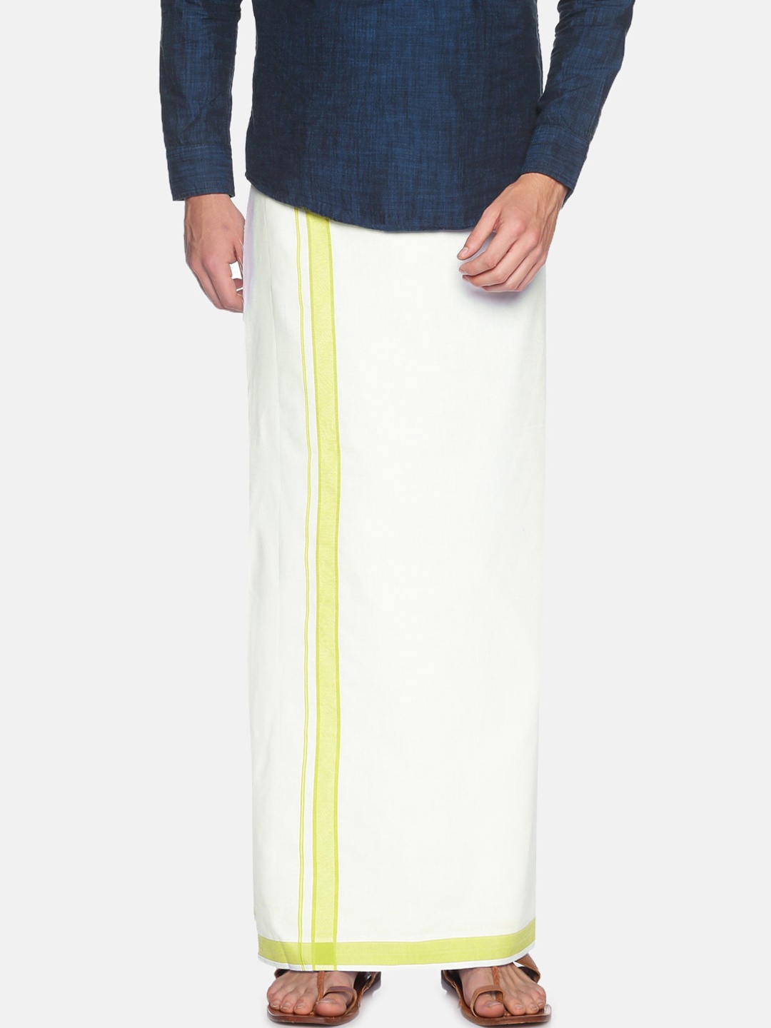 Chennis Men White & Yellow Border Pure Cotton Dhoti