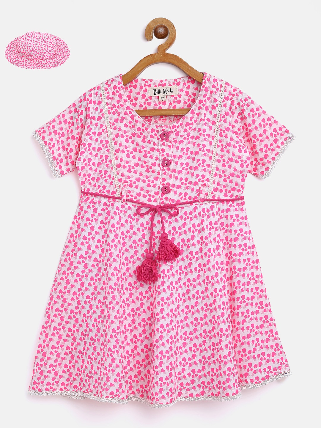 Bella Moda Girls Pink & White Hearts Print Fit and Flare Dress with Belt and Hat
Bella Moda Girls Pink & White Hearts Print Fit and Flare Dress with Belt and Hat