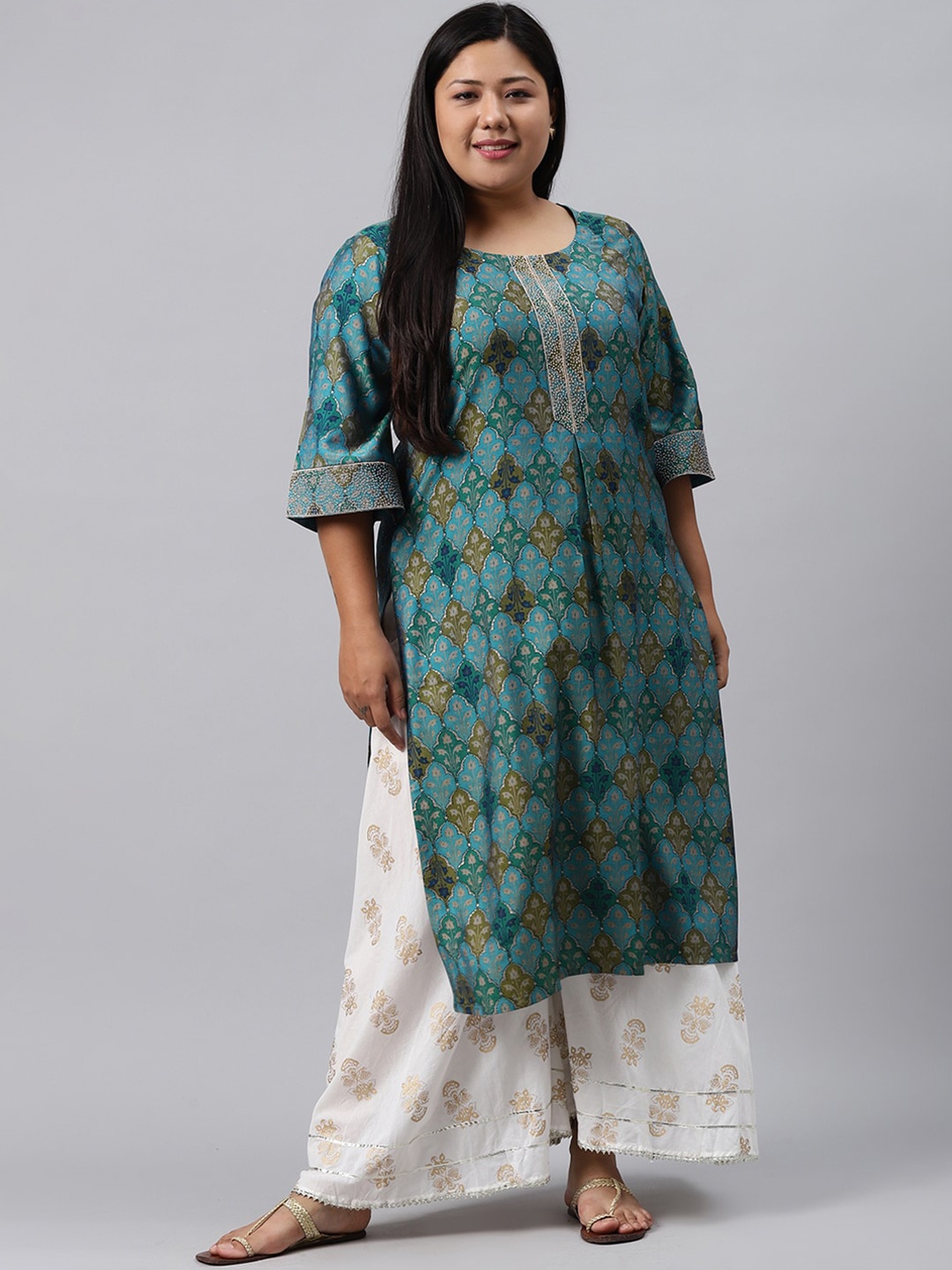 EXTRA LOVE BY LIBAS Plus Size Women Blue & Green Ethnic Motifs Printed Chanderi Silk Kurta
EXTRA LOVE BY LIBAS Plus Size Women Blue & Green Ethnic Motifs Printed Chanderi Silk Kurta