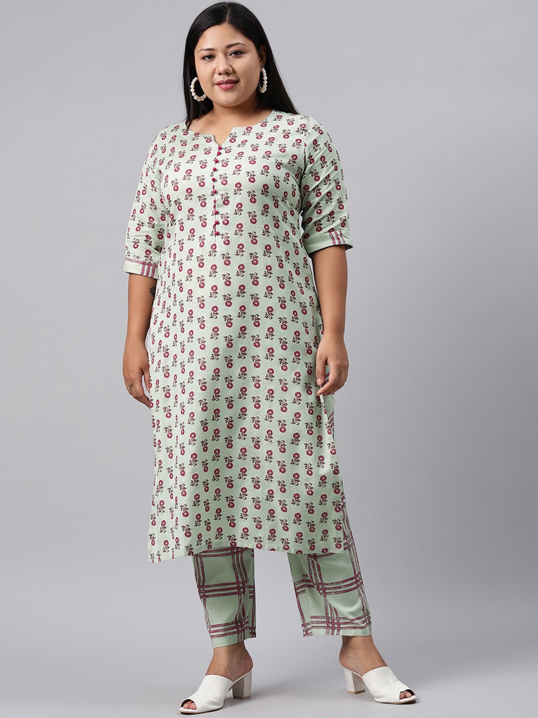 EXTRA LOVE BY LIBAS Plus Size Women Green Floral Printed Pure Cotton Kurta with Trousers
EXTRA LOVE BY LIBAS Plus Size Women Green Floral Printed Pure Cotton Kurta with Trousers
