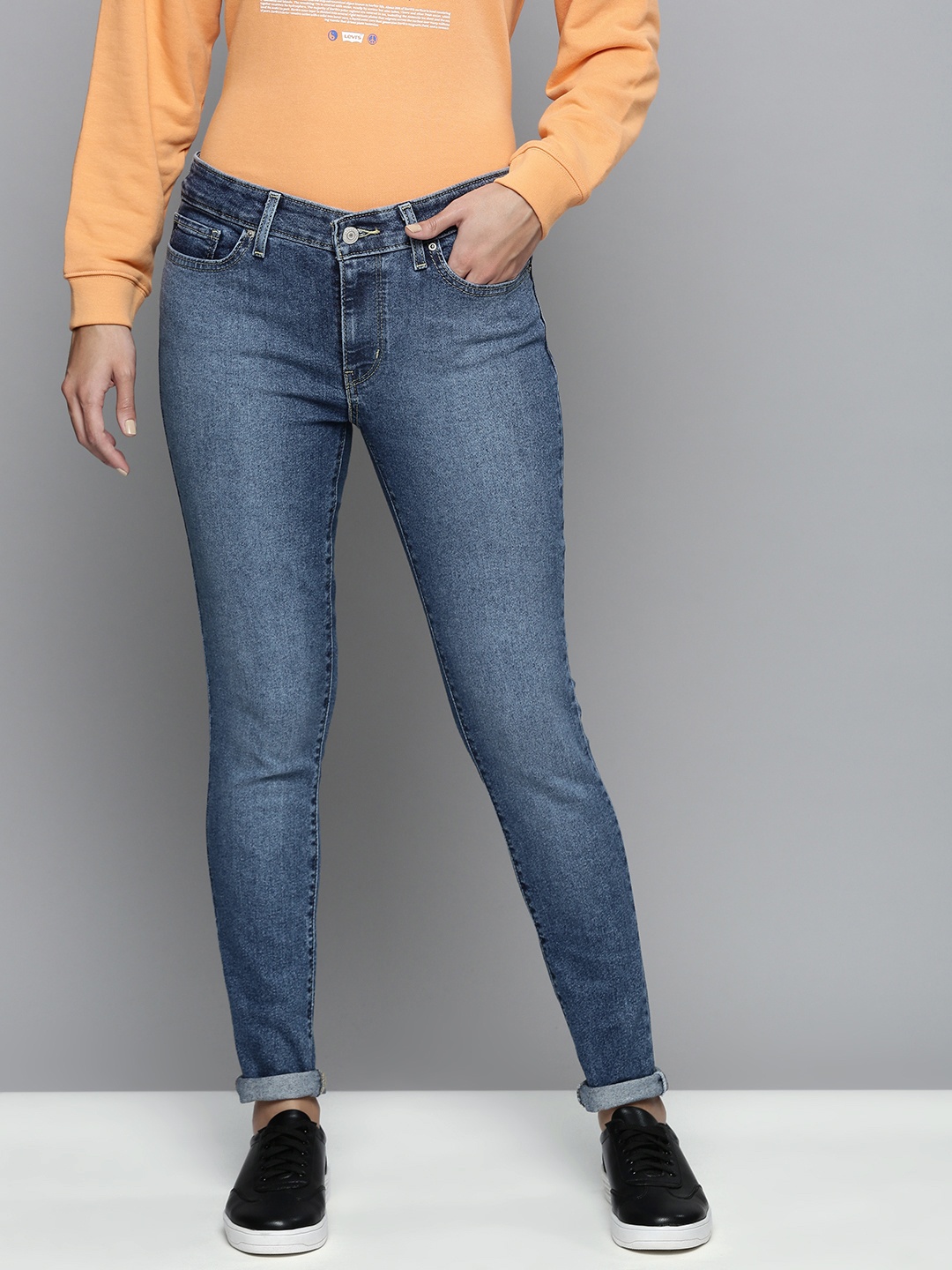 Levis Women Blue 711 Skinny Fit Heavy Fade Stretchable Jeans