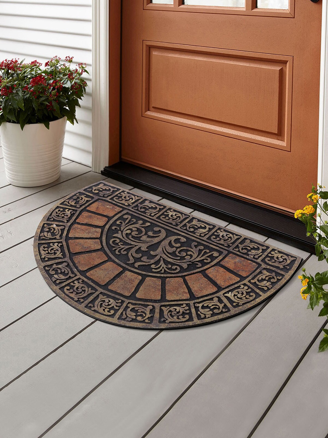 OBSESSIONS Brown & Black Printed Anti-Skid Doormat