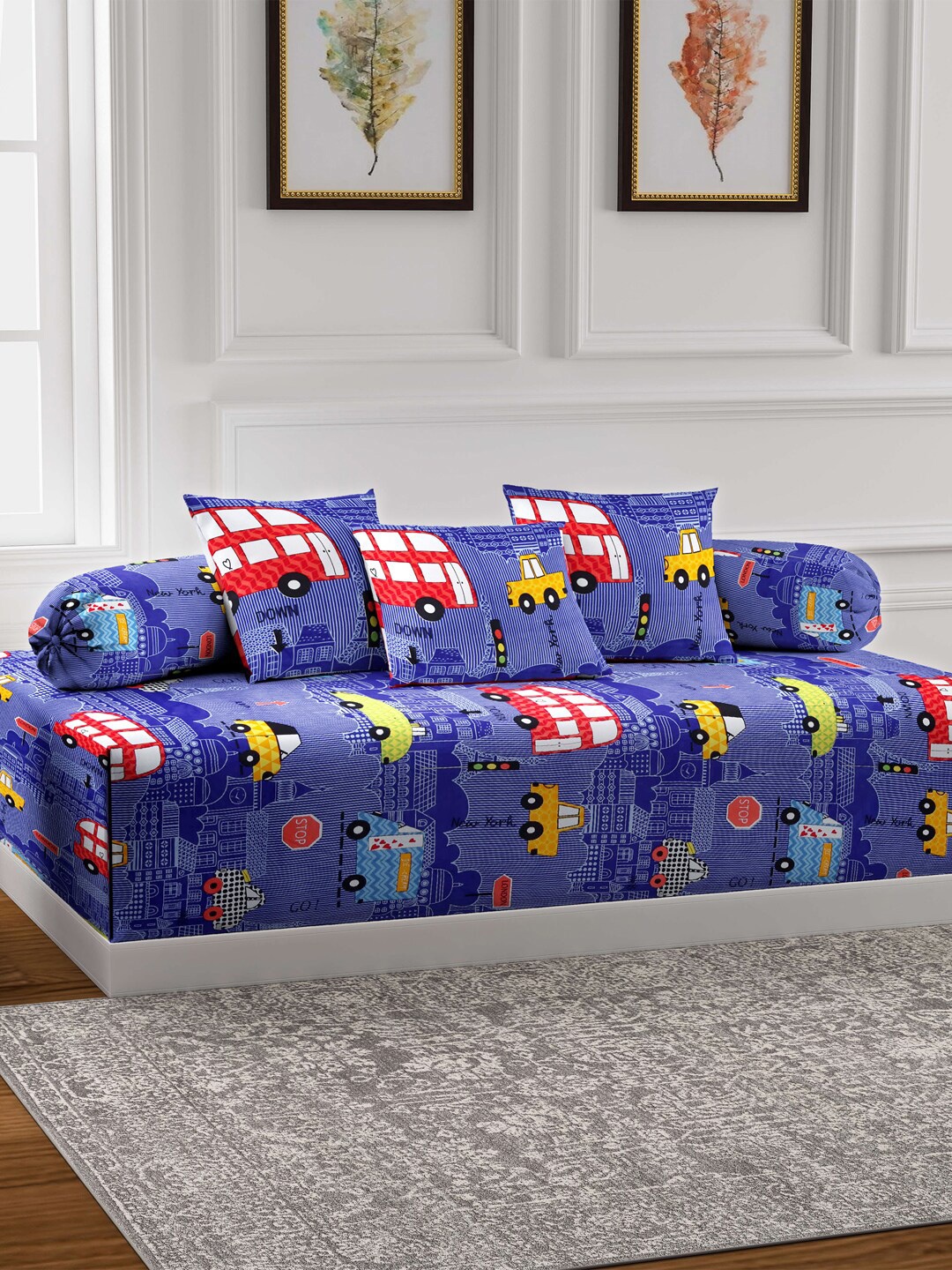 KLOTTHE Blue Printed Single Bedsheet With 2 Bolster Covers & 3 Cushion Covers, Multi
KLOTTHE Blue Printed Single Bedsheet With 2 Bolster Covers & 3 Cushion Covers, Multi