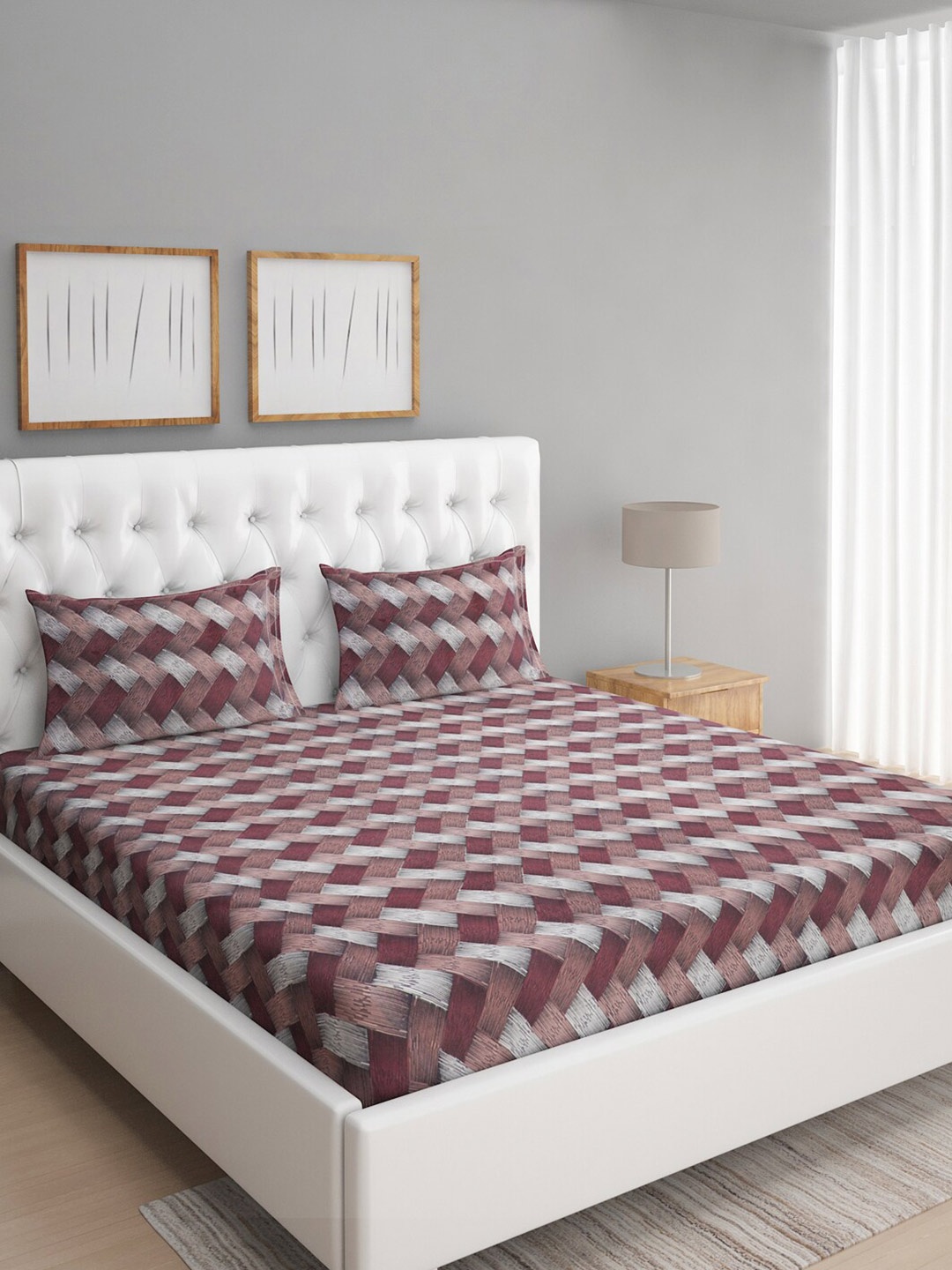 ROMEE Brown & Maroon Geometric Printed 186 TC Cotton Queen Bedsheet with 2 Pillow Covers
ROMEE Brown & Maroon Geometric Printed 186 TC Cotton Queen Bedsheet with 2 Pillow Covers