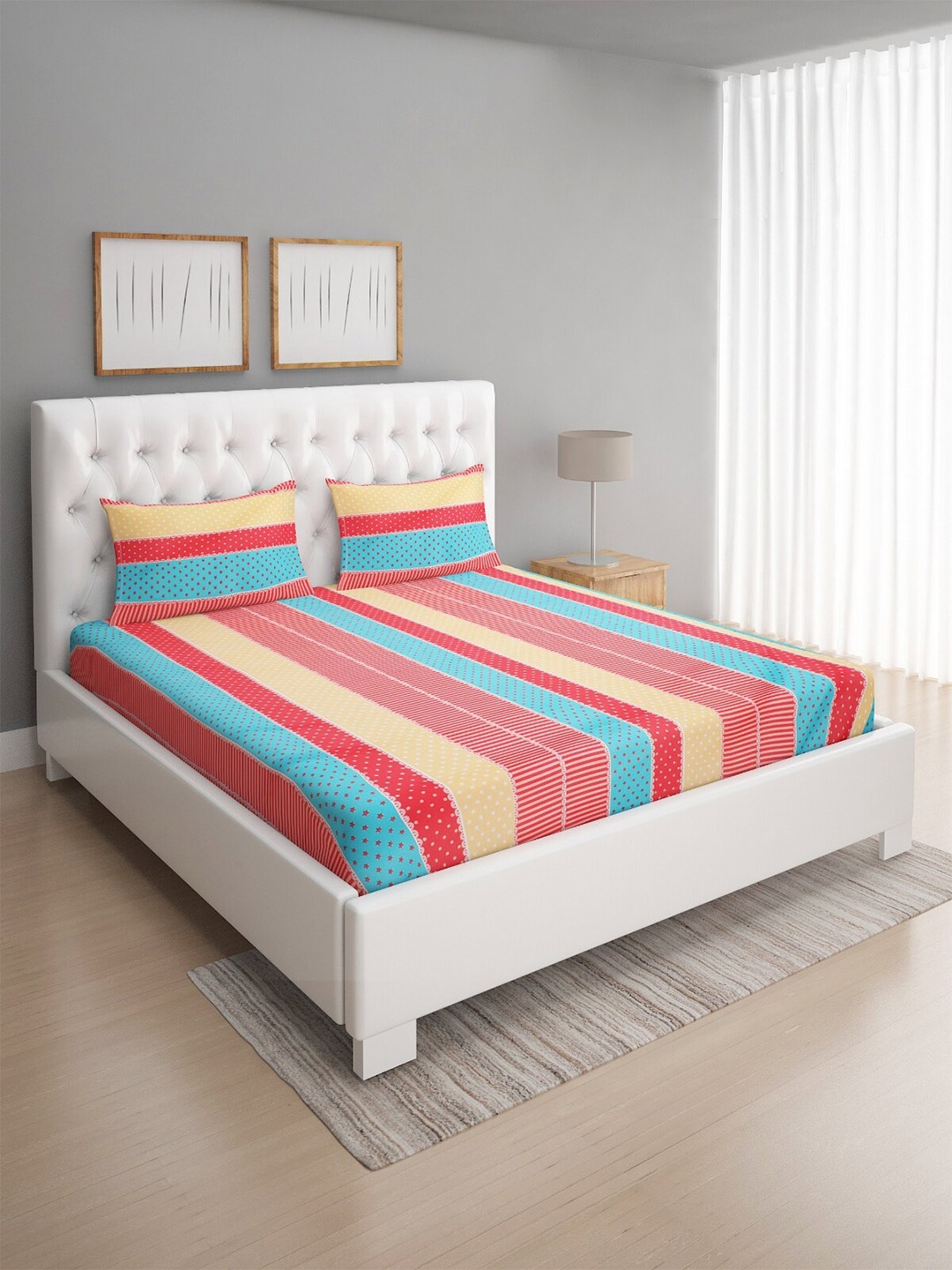 ROMEE Multicoloured Geometric 186 TC Microfiber Queen Bedsheet with 2 Pillow Covers, Multi
ROMEE Multicoloured Geometric 186 TC Microfiber Queen Bedsheet with 2 Pillow Covers, Multi