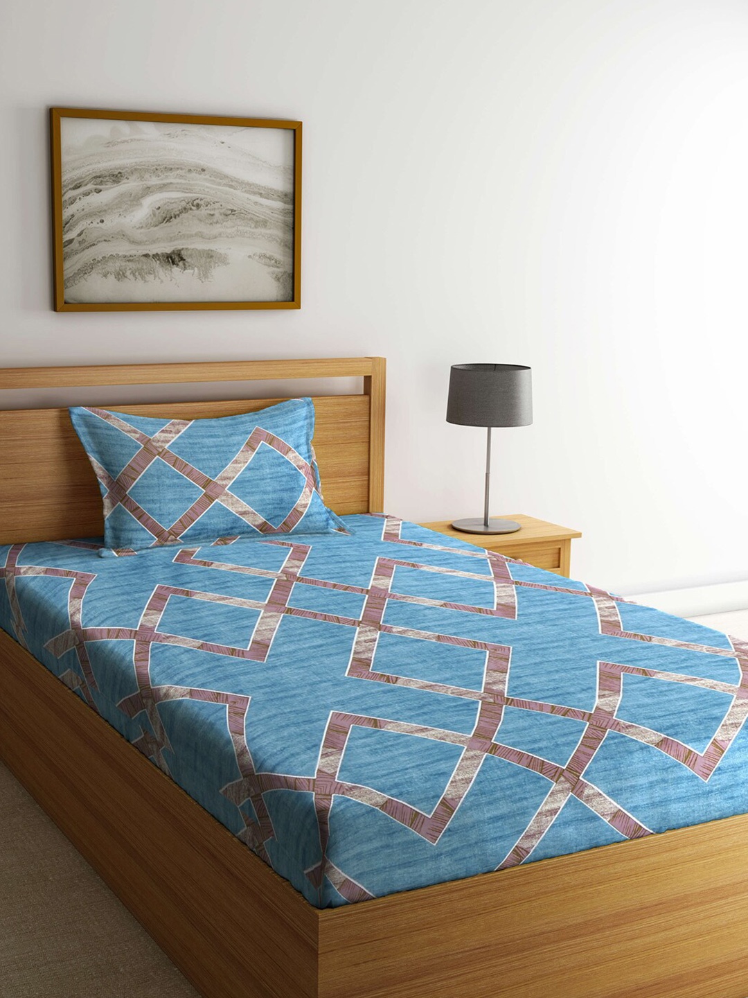 KLOTTHE Turquoise Blue & Brown Geometric 300 TC Single Bedsheet with 1 Pillow Covers
KLOTTHE Turquoise Blue & Brown Geometric 300 TC Single Bedsheet with 1 Pillow Covers