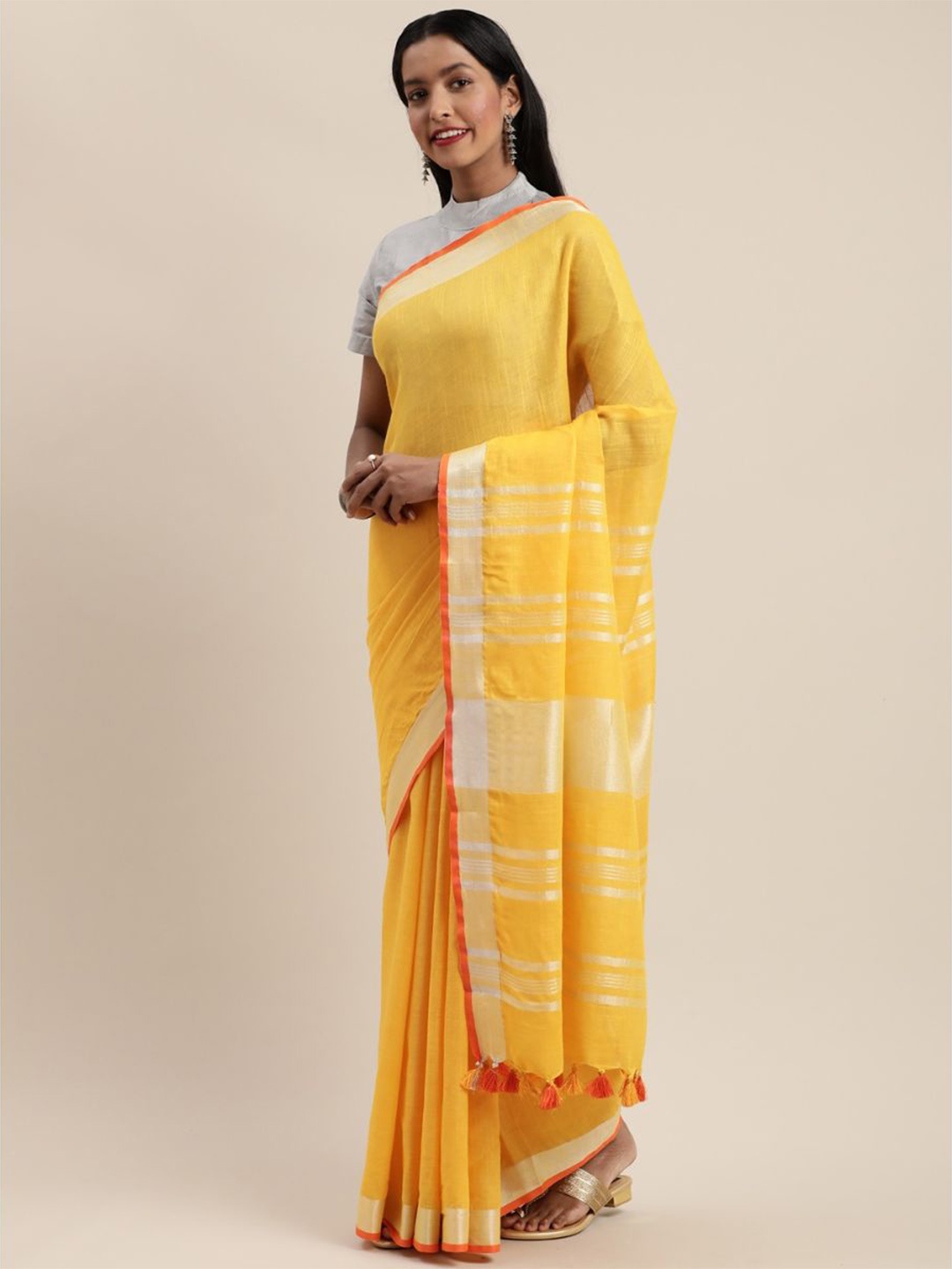 Mirraw Yellow & Red Woven Design Zari Pure Linen Fusion Bhagalpuri Saree
Mirraw Yellow & Red Woven Design Zari Pure Linen Fusion Bhagalpuri Saree