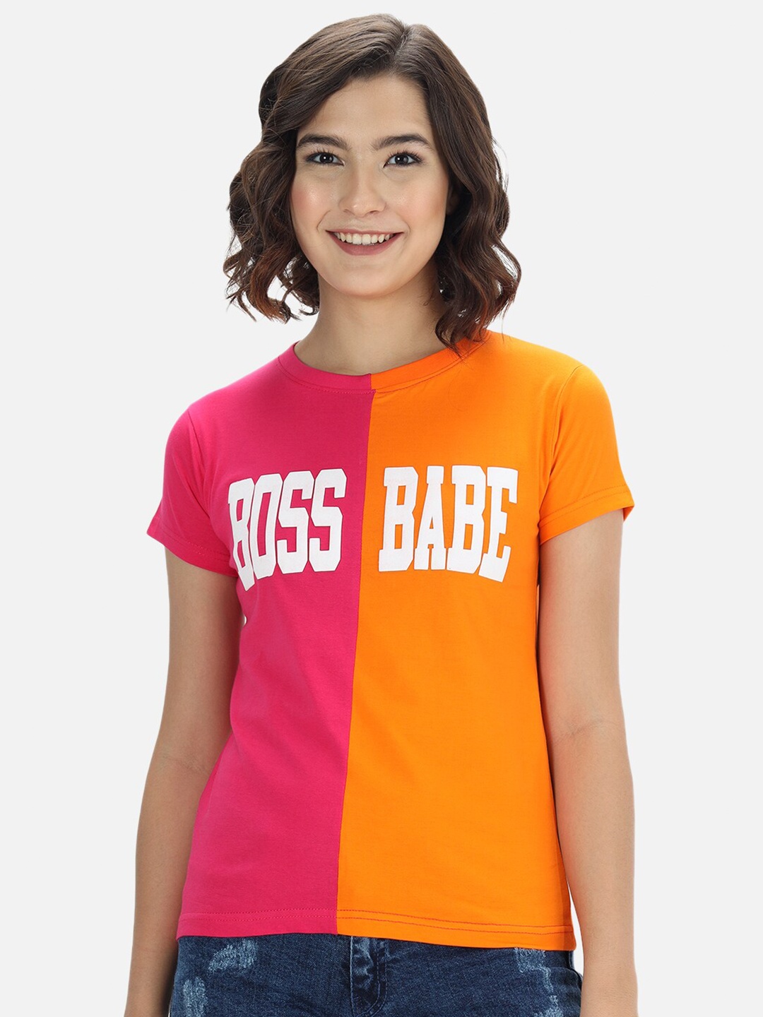 The Dry State Women Orange & Pink T-shirt