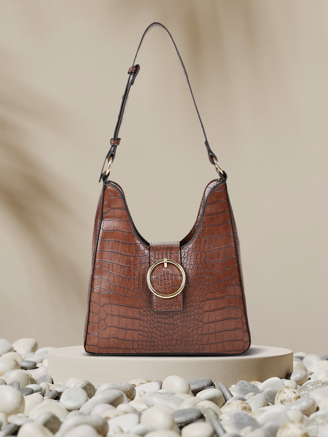 CORSICA Brown Textured PU Structured Shoulder Bag