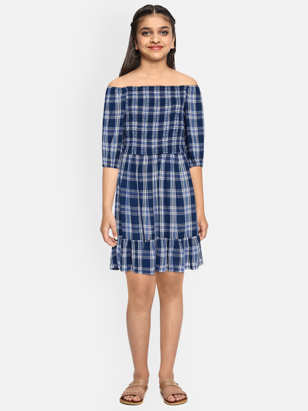Marks & Spencer Girls Navy Blue & White Checked Off-Shoulder Sustainable Fit & Flare Dress
Marks & Spencer Girls Navy Blue & White Checked Off-Shoulder Sustainable Fit & Flare Dress