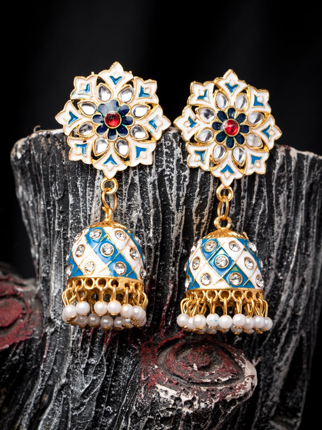 MORKANTH JEWELLERY Turquoise Blue Contemporary Jhumkas Earrings