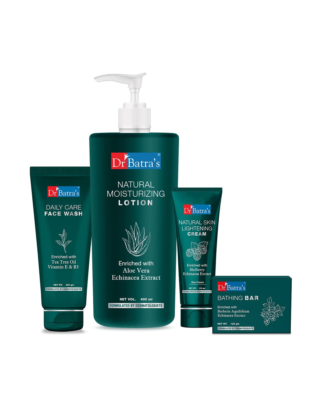 Dr. Batras Daily Care Face Wash+ Bathing Bar+ Moisturising Lotion+ Skin Lightening Cream, Multi
Dr. Batras Daily Care Face Wash+ Bathing Bar+ Moisturising Lotion+ Skin Lightening Cream, Multi