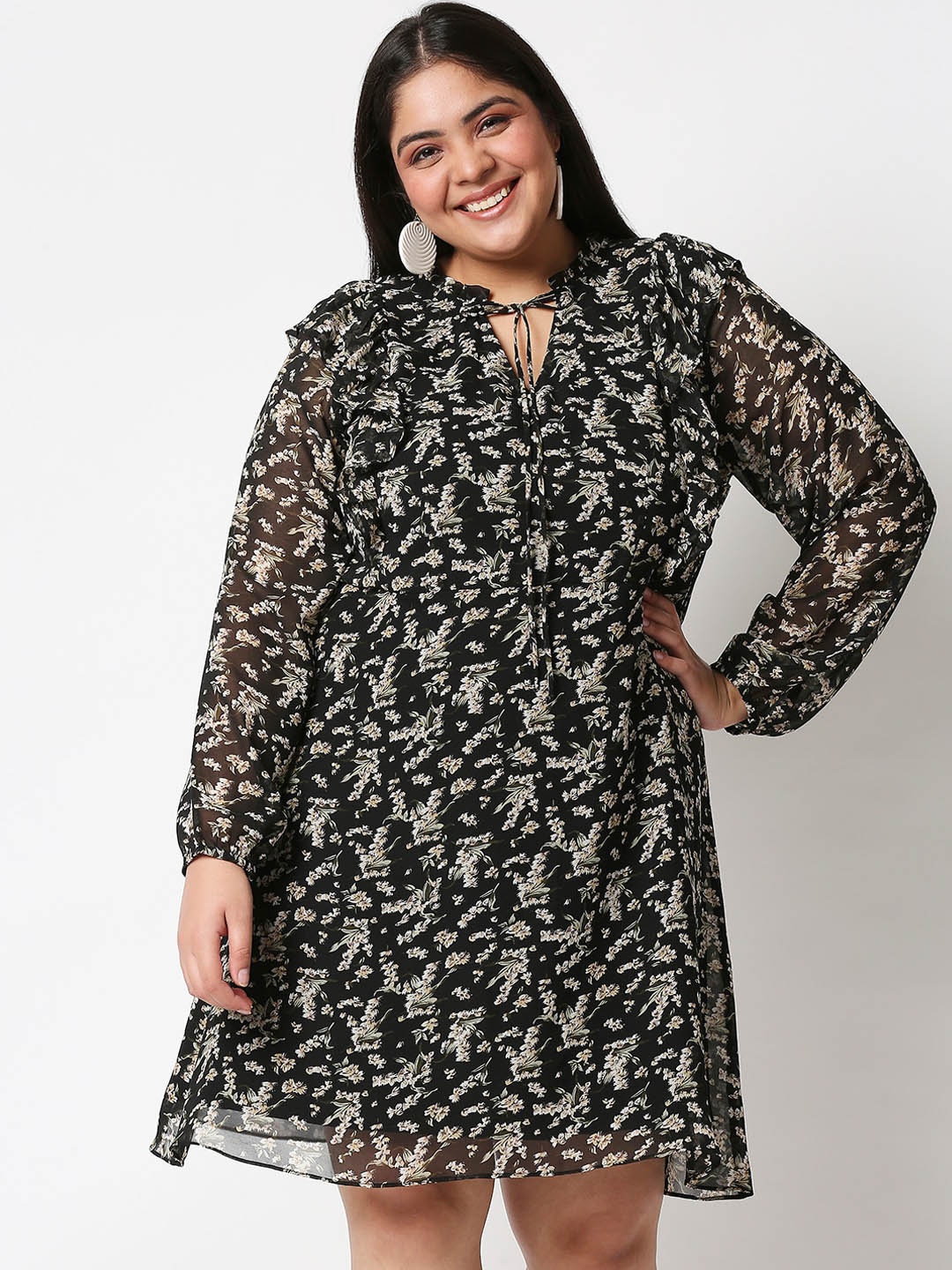 20Dresses Plus Size Women Black Floral Georgette Dresses