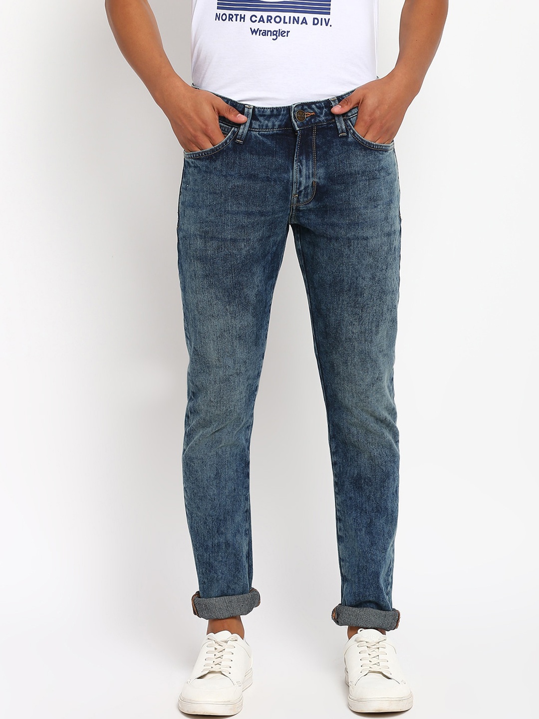 Wrangler Men Blue Skinny Fit Low-Rise Light Fade Jeans