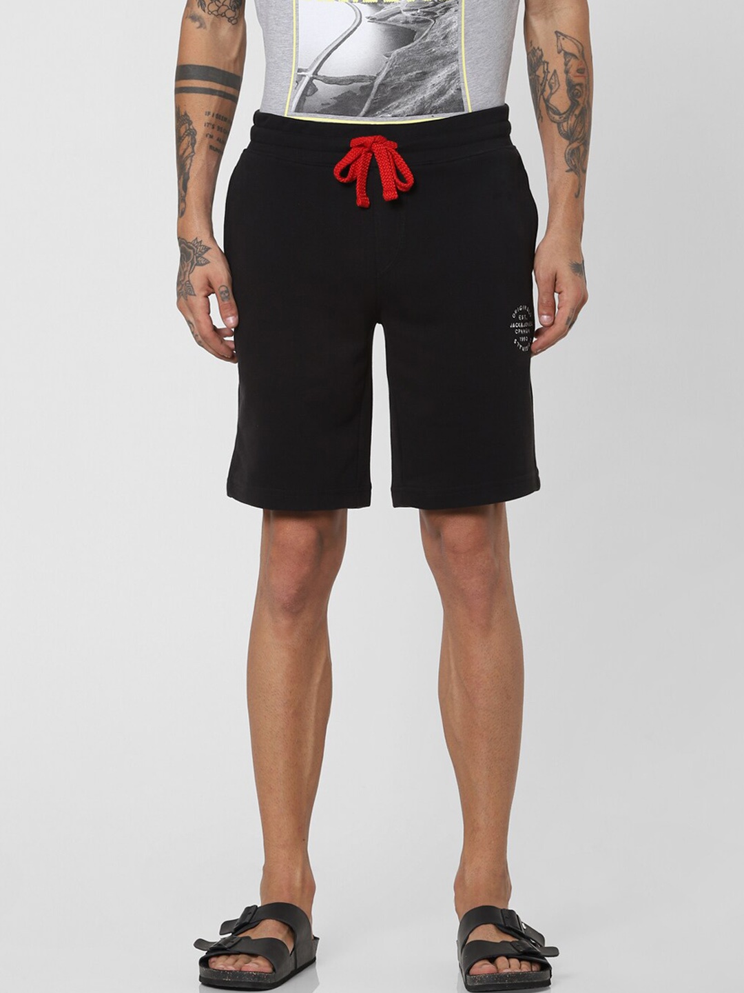 Jack & Jones Men Black Mid-Rise Regular Shorts