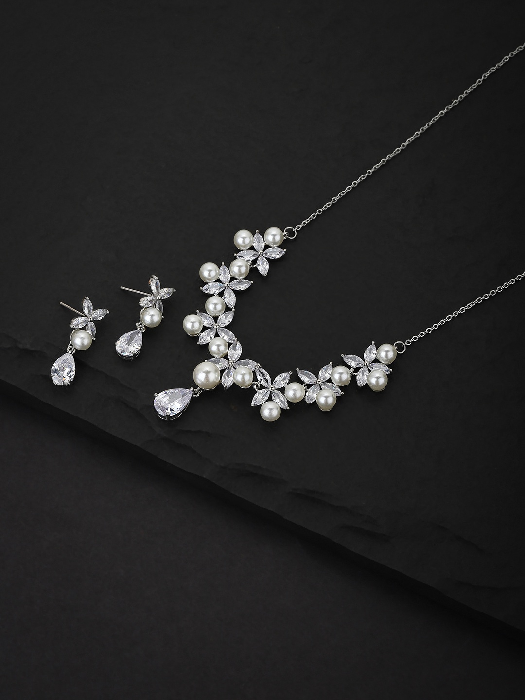 Carlton London Off-White Rhodium-Plated Handcrafted CZ-Studded & Beaded Jewellery Set, Silver
Carlton London Off-White Rhodium-Plated Handcrafted CZ-Studded & Beaded Jewellery Set, Silver