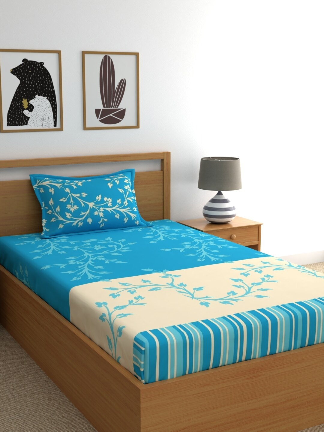 Dreamscape Blue & Off White Floral 140 TC Pure Cotton Single Bedsheet with 1 Pillow Covers
Dreamscape Blue & Off White Floral 140 TC Pure Cotton Single Bedsheet with 1 Pillow Covers