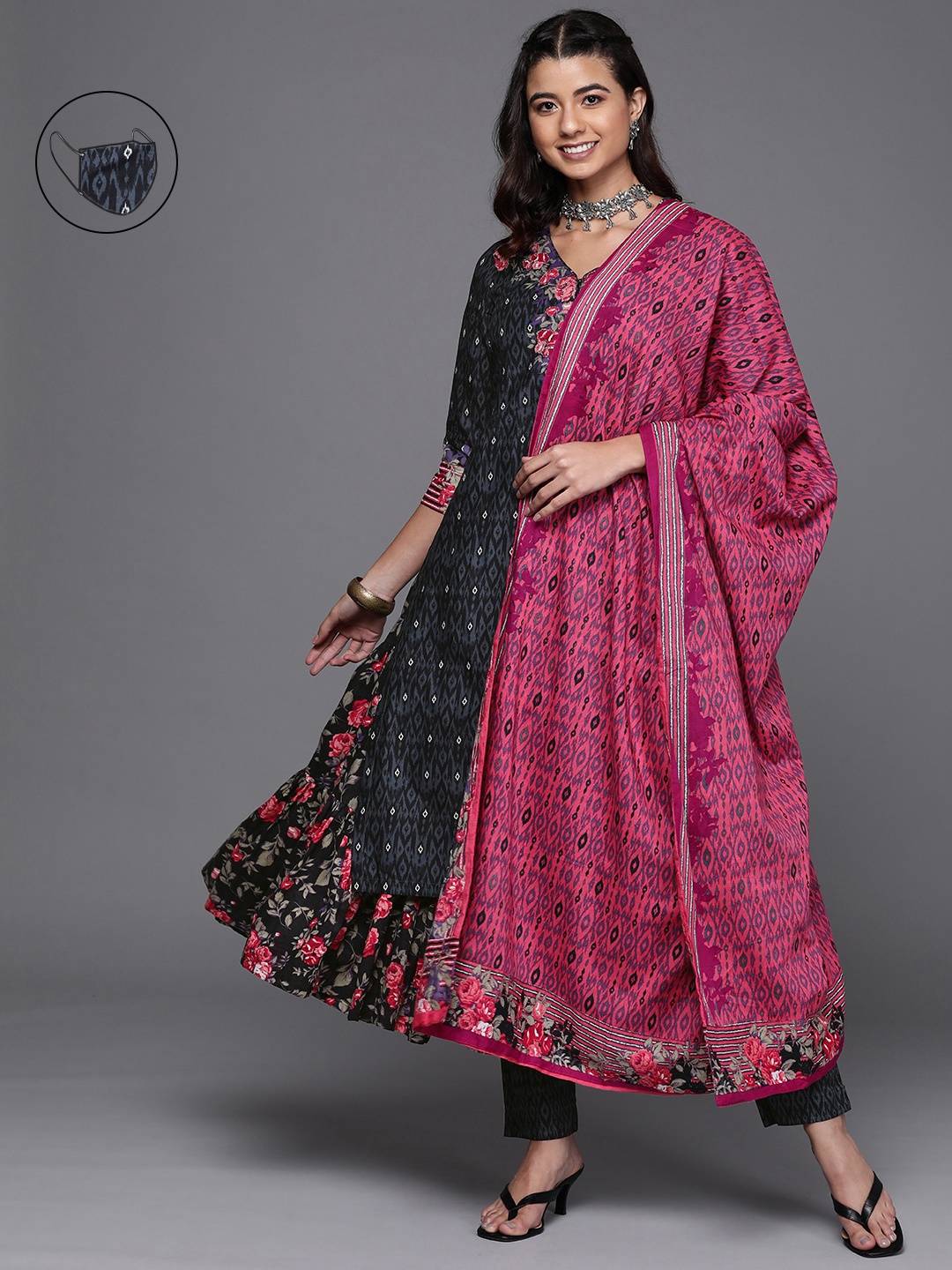 Biba Women Black Floral Printed Panelled Pure Cotton Kurta with Palazzos & With Dupatta
Biba Women Black Floral Printed Panelled Pure Cotton Kurta with Palazzos & With Dupatta