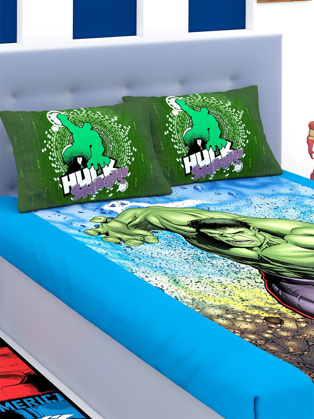 Marvel Multicoloured Athom Trendz Hulk 180 TC Cotton 1 King Bedsheet with 2 Pillow Cover, Multi
Marvel Multicoloured Athom Trendz Hulk 180 TC Cotton 1 King Bedsheet with 2 Pillow Cover, Multi