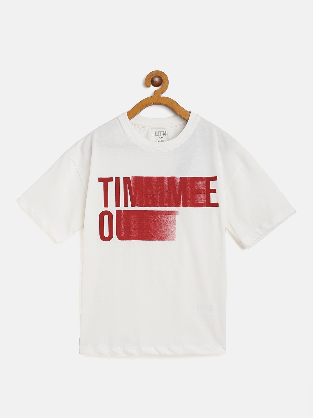 UTH by Roadster Girls White Maroon Typography Print Pure Cotton T-shirt