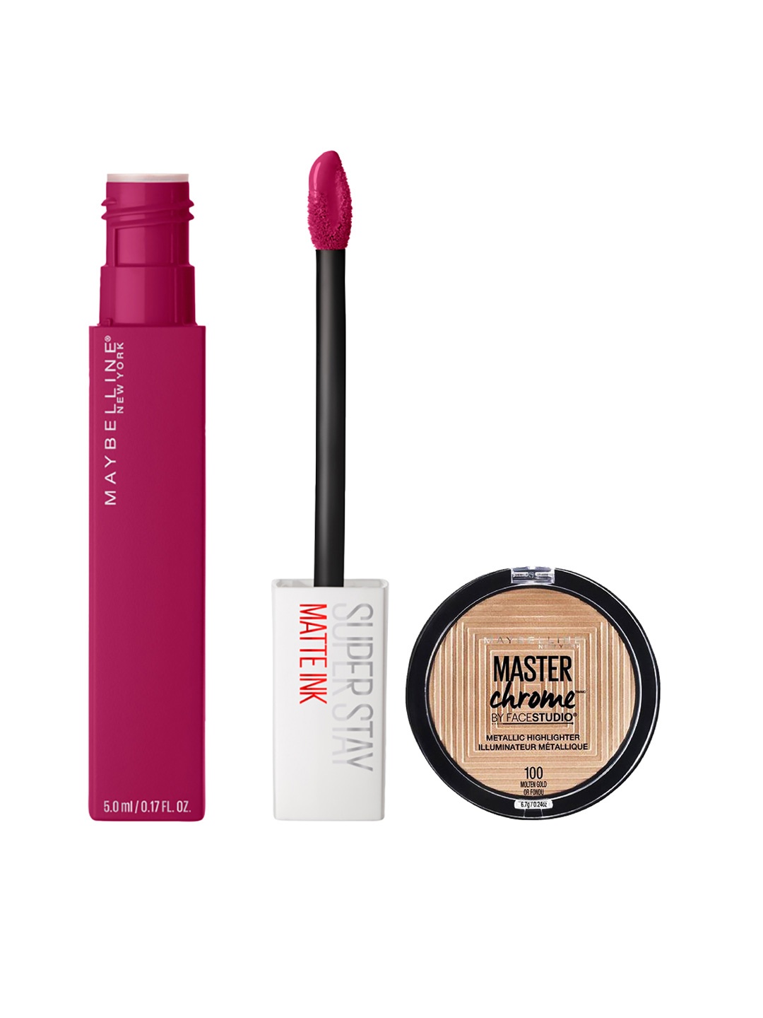 Maybelline Set of Super Stay Matte Ink Lipstick & Face Studio Master Chrome Highlighter, Pink
Maybelline Set of Super Stay Matte Ink Lipstick & Face Studio Master Chrome Highlighter, Pink