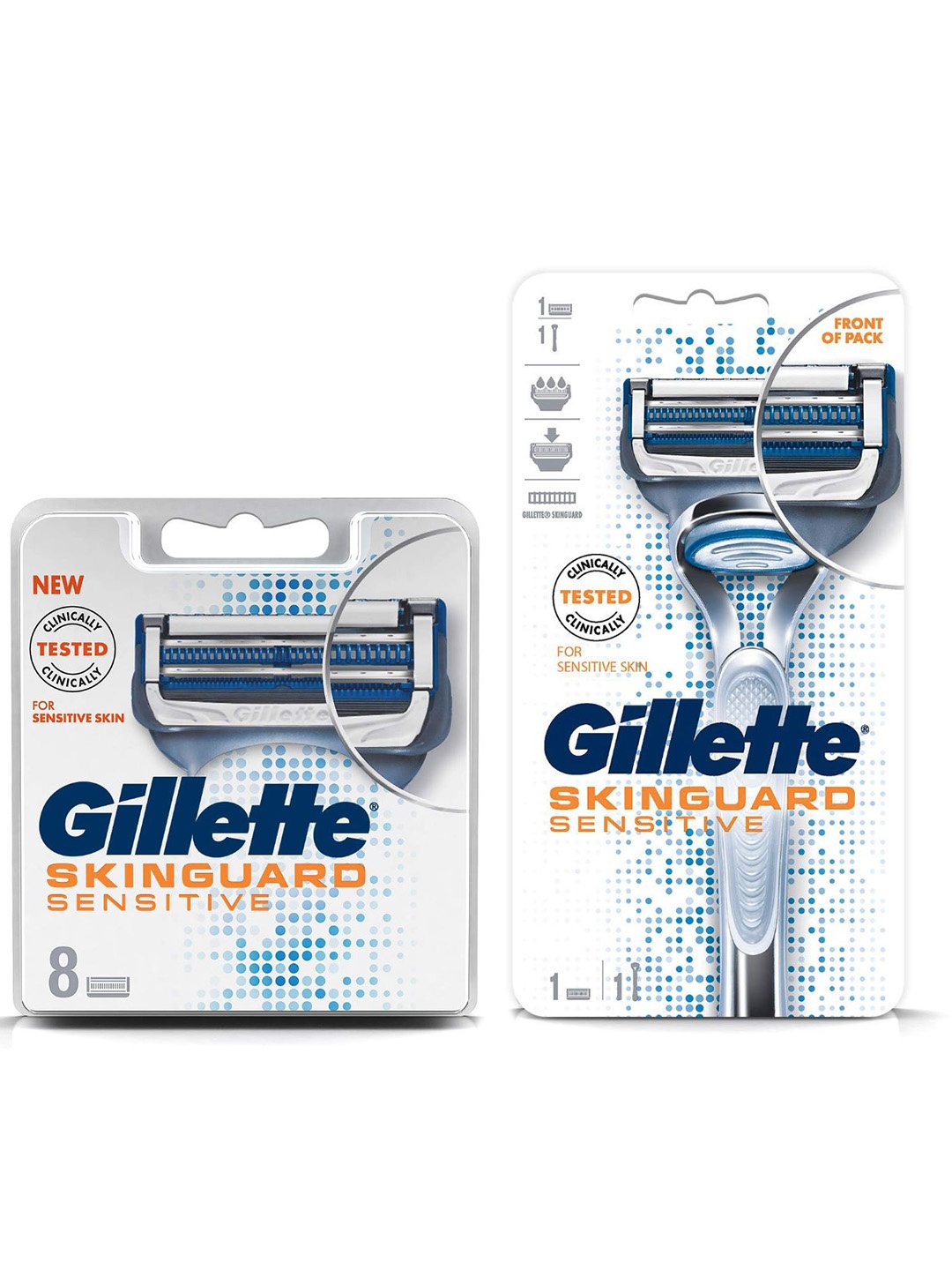 Gillette Men Set of 8 Skinguard Sensitive Cartridges & Safeguard Sensitive Razor, White
Gillette Men Set of 8 Skinguard Sensitive Cartridges & Safeguard Sensitive Razor, White