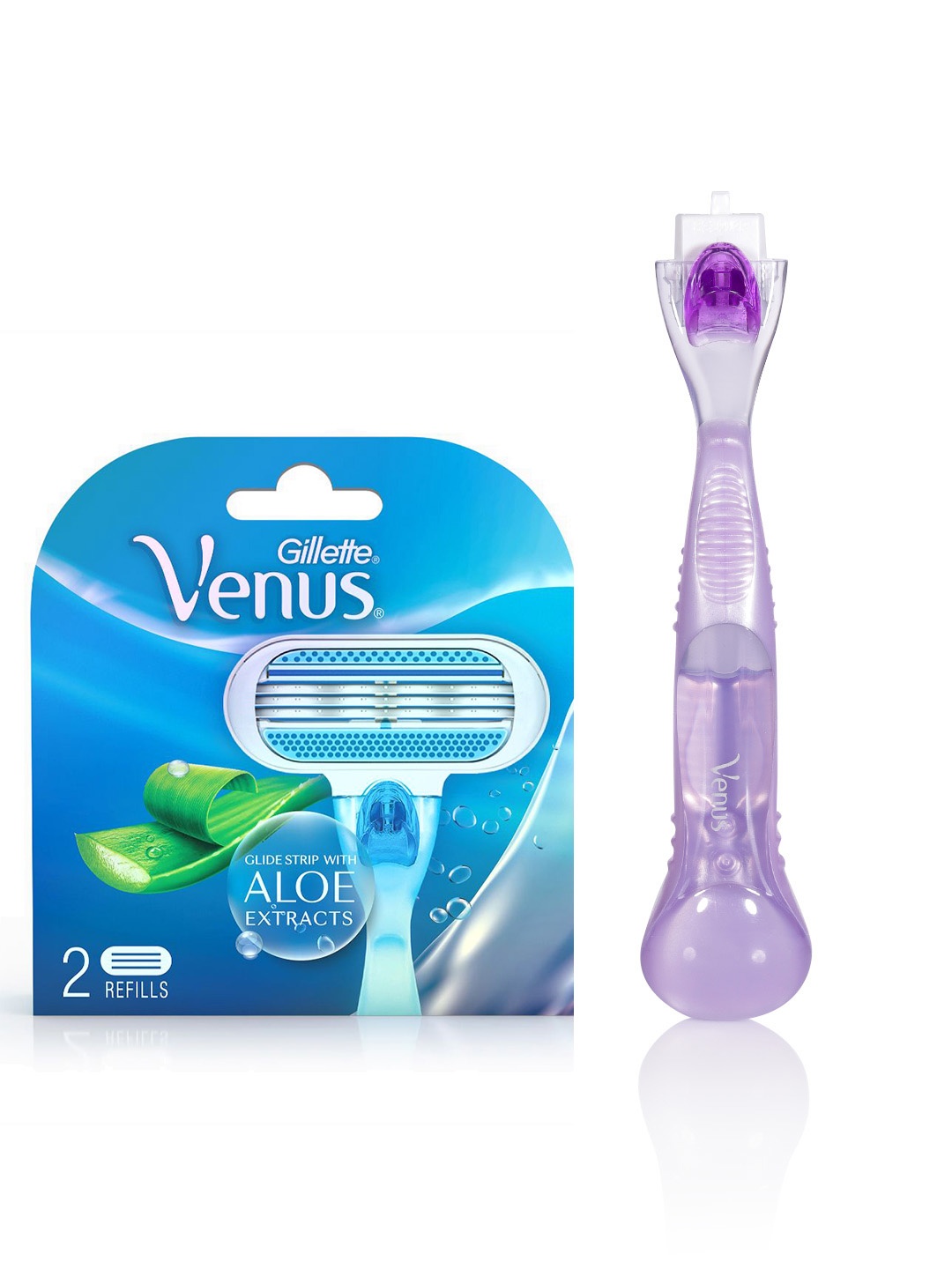 Gillette Venus Women Breeze Razor with Cartridge & Set of 2 Cartridges with Aloe Extracts, Blue
Gillette Venus Women Breeze Razor with Cartridge & Set of 2 Cartridges with Aloe Extracts, Blue