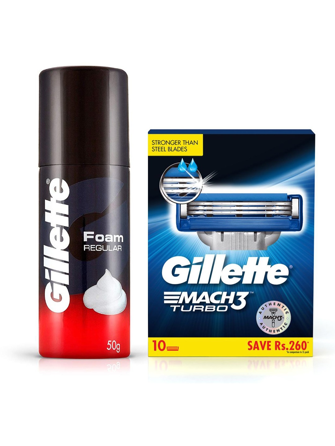 Gillette Men Set of 10 Mach 3 Turbo Cartridges & Classic Regular Pre Shave Foam 50g, Blue
Gillette Men Set of 10 Mach 3 Turbo Cartridges & Classic Regular Pre Shave Foam 50g, Blue