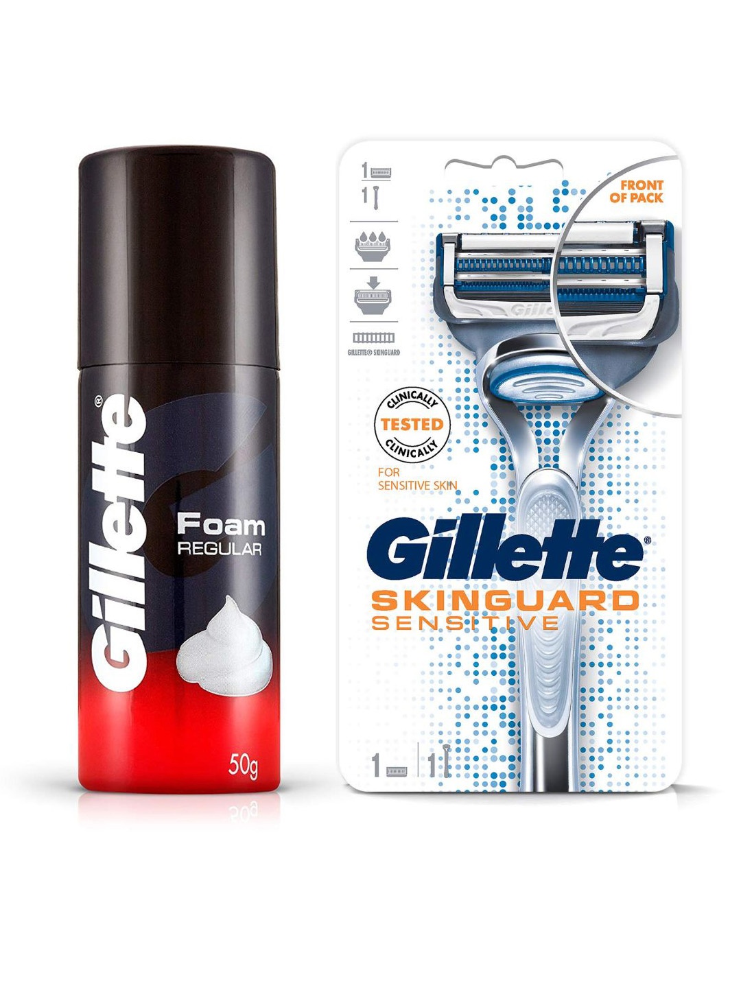 Gillette Men Safeguard Sensitive Razor & Classic Regular Pre Shave Foam 50g, Red
Gillette Men Safeguard Sensitive Razor & Classic Regular Pre Shave Foam 50g, Red