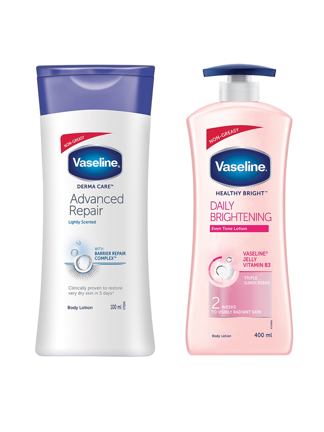 Vaseline Set of Healthy Bright Daily Brightening & Derma Care Advanced Repair Body Lotions, Pink
Vaseline Set of Healthy Bright Daily Brightening & Derma Care Advanced Repair Body Lotions, Pink