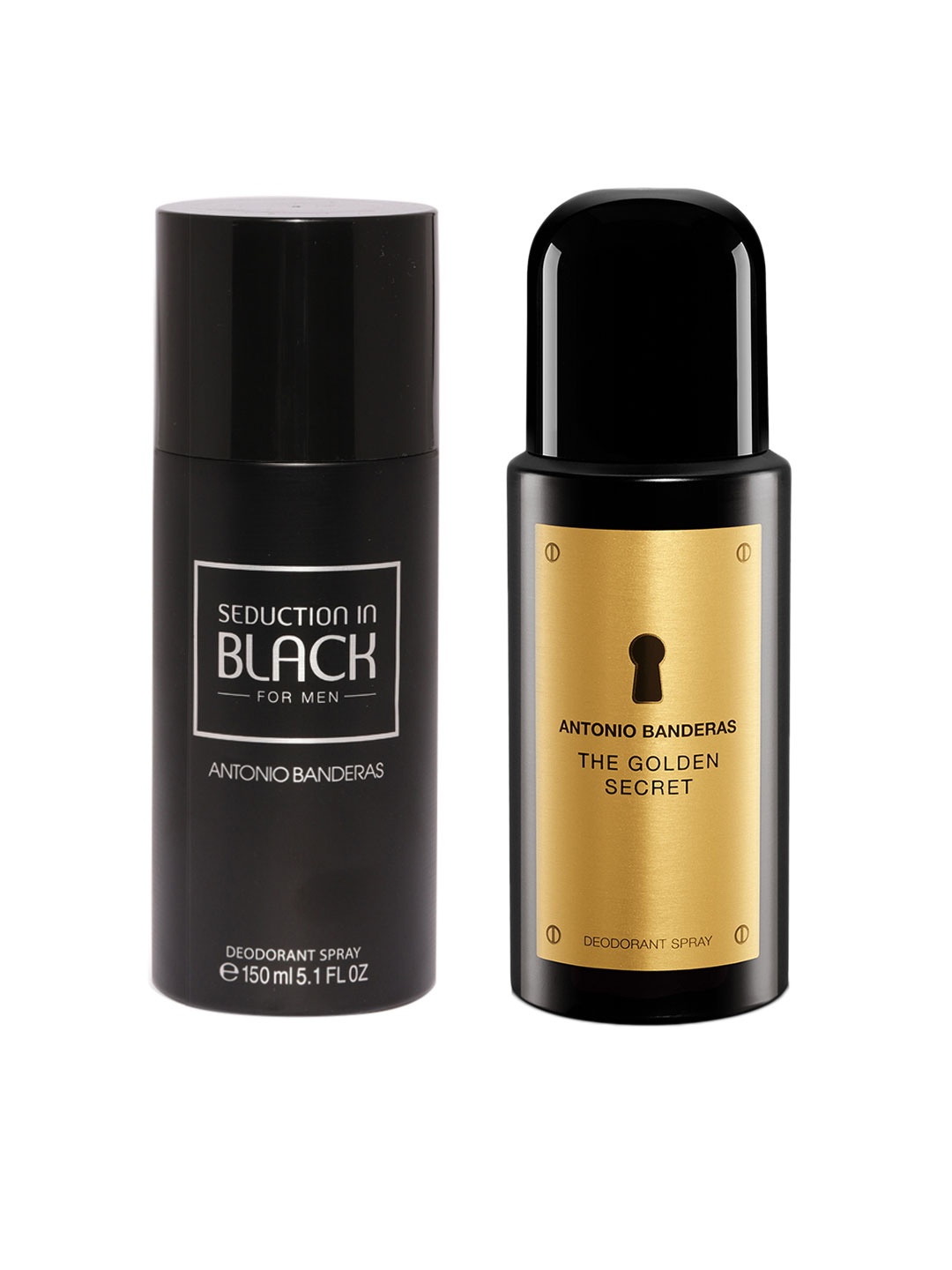 Antonio Banderas Men Set of 2 Deodorant - Seduction in Black & Golden Secret - 150 ml each, Gold
Antonio Banderas Men Set of 2 Deodorant - Seduction in Black & Golden Secret - 150 ml each, Gold