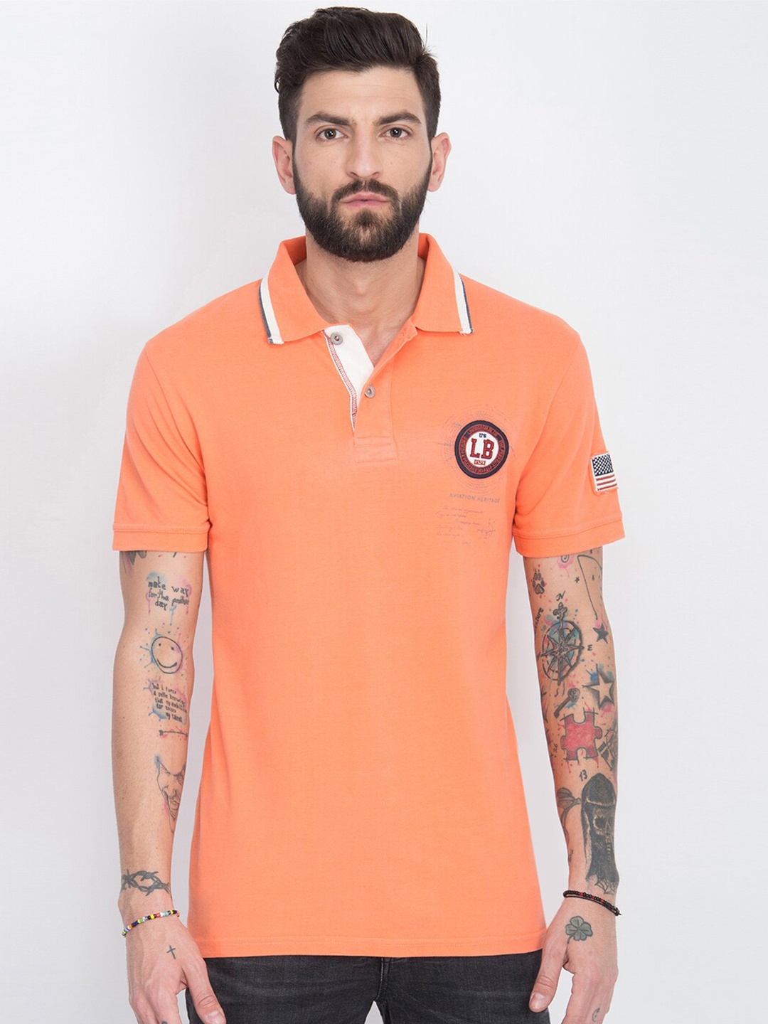 LINDBERGH Men Peach-Coloured Polo Collar Applique Slim Fit Cotton Pure Cotton T-shirt
LINDBERGH Men Peach-Coloured Polo Collar Applique Slim Fit Cotton Pure Cotton T-shirt