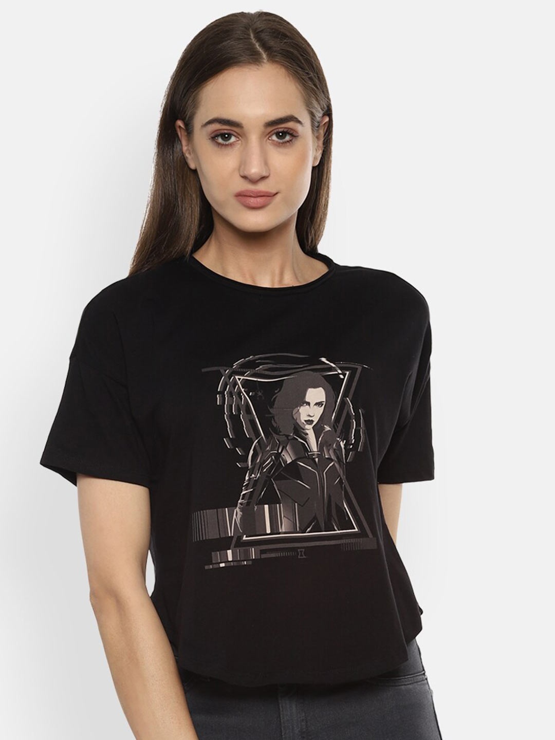 Van Heusen Woman Women Black Typography Printed T-shirt