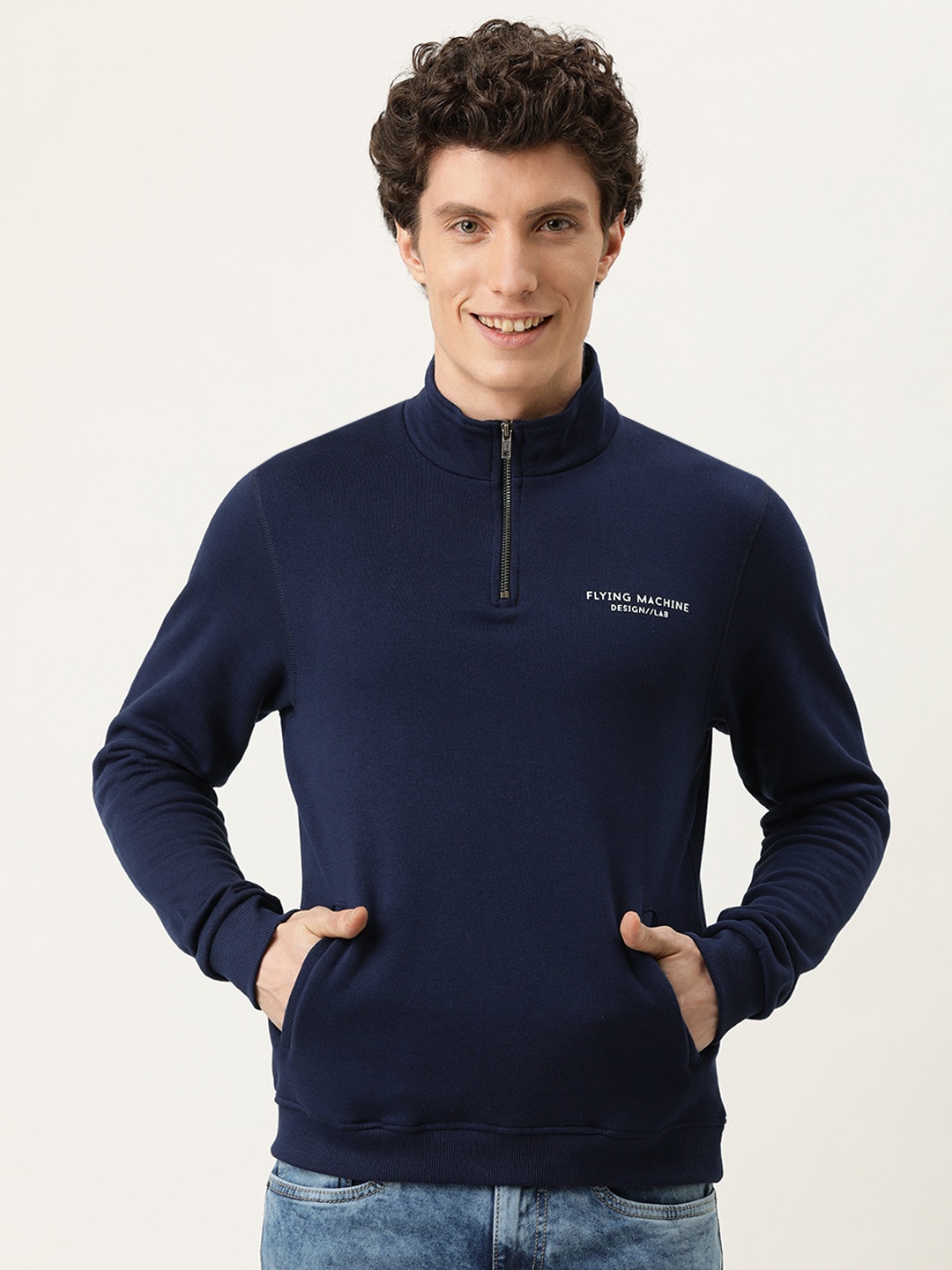 Flying Machine Men Navy Blue Logo Printed Half-Zipper Pure Cotton Pullover Sweatshirt
Flying Machine Men Navy Blue Logo Printed Half-Zipper Pure Cotton Pullover Sweatshirt