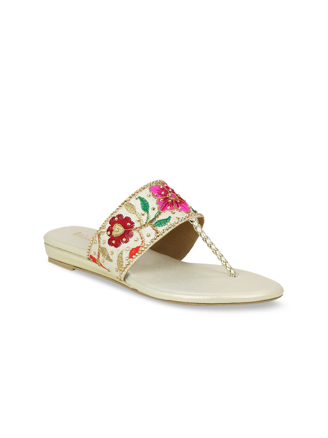 Inc 5 Gold-Toned & Pink Embellished Comfort Heels