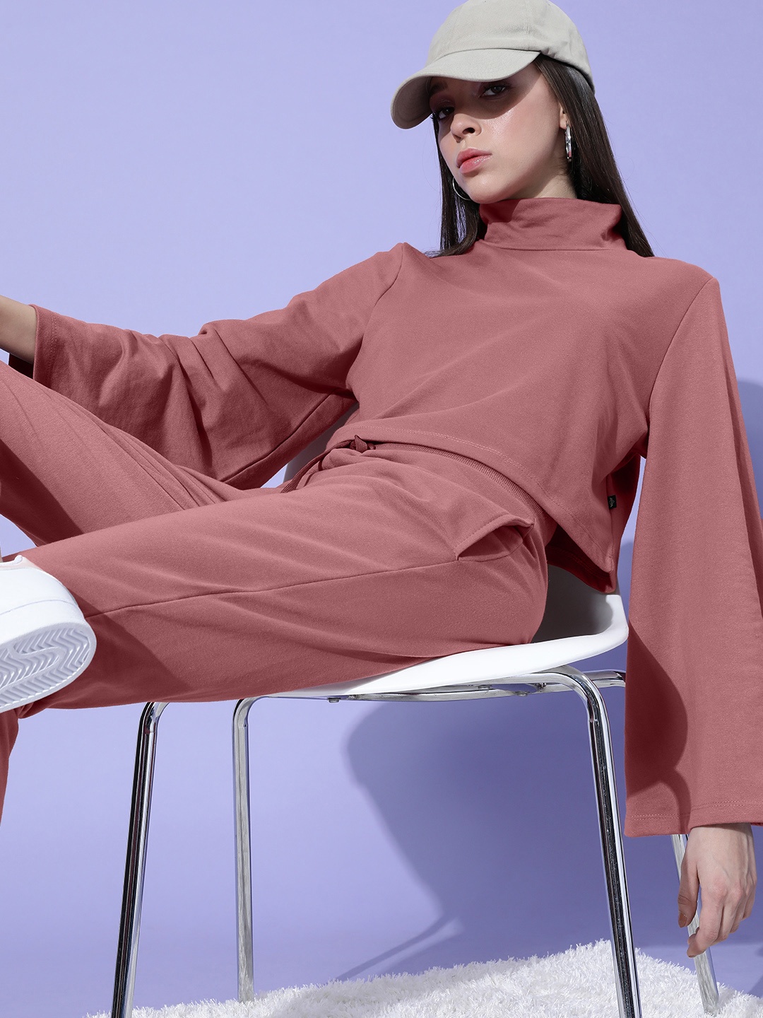 Roadster Women Pretty Pink Solid Top with Trousers