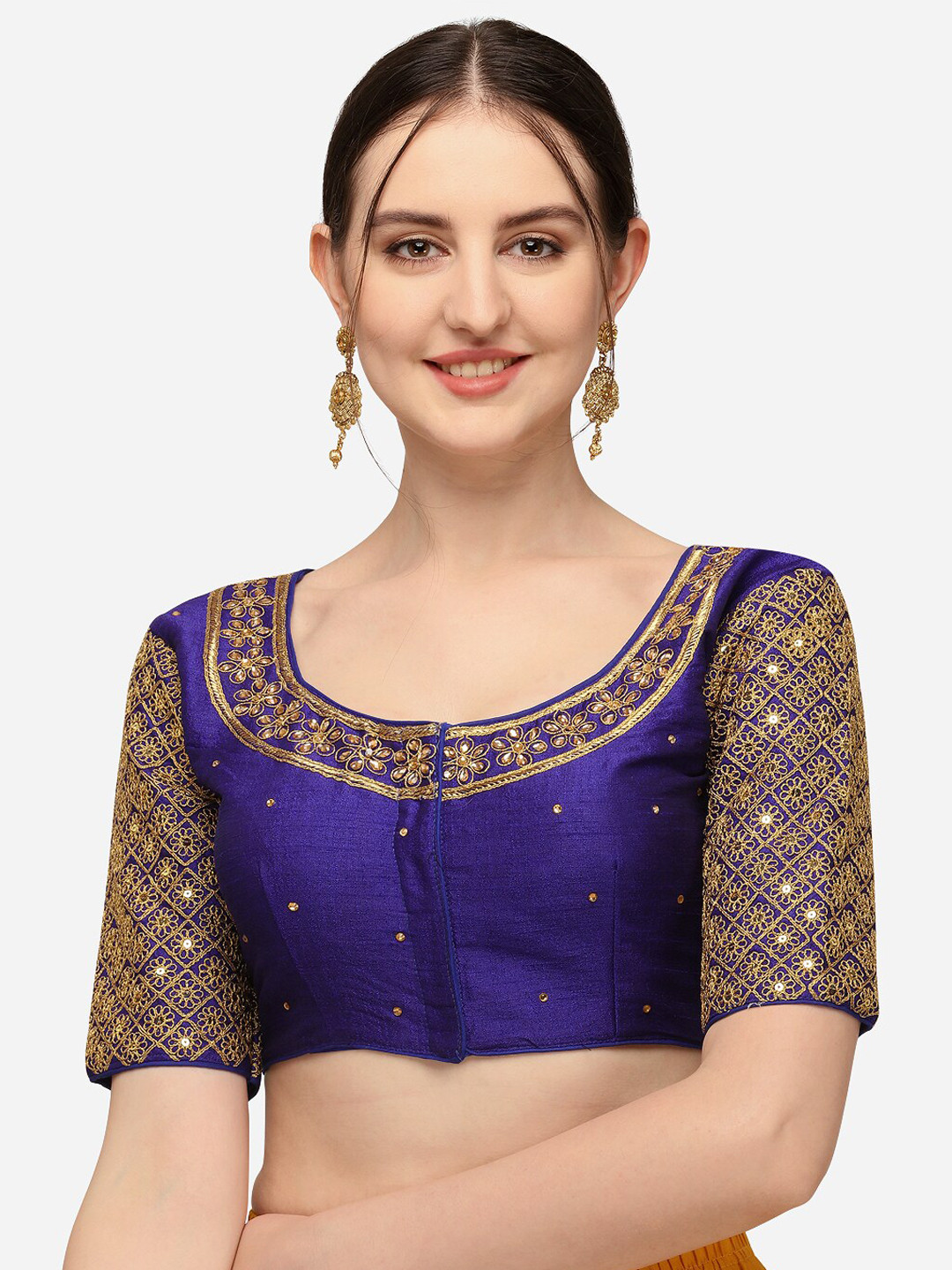 Mesmore Blue & Gold-Coloured Embroidered Silk Saree Blouse
Mesmore Blue & Gold-Coloured Embroidered Silk Saree Blouse
