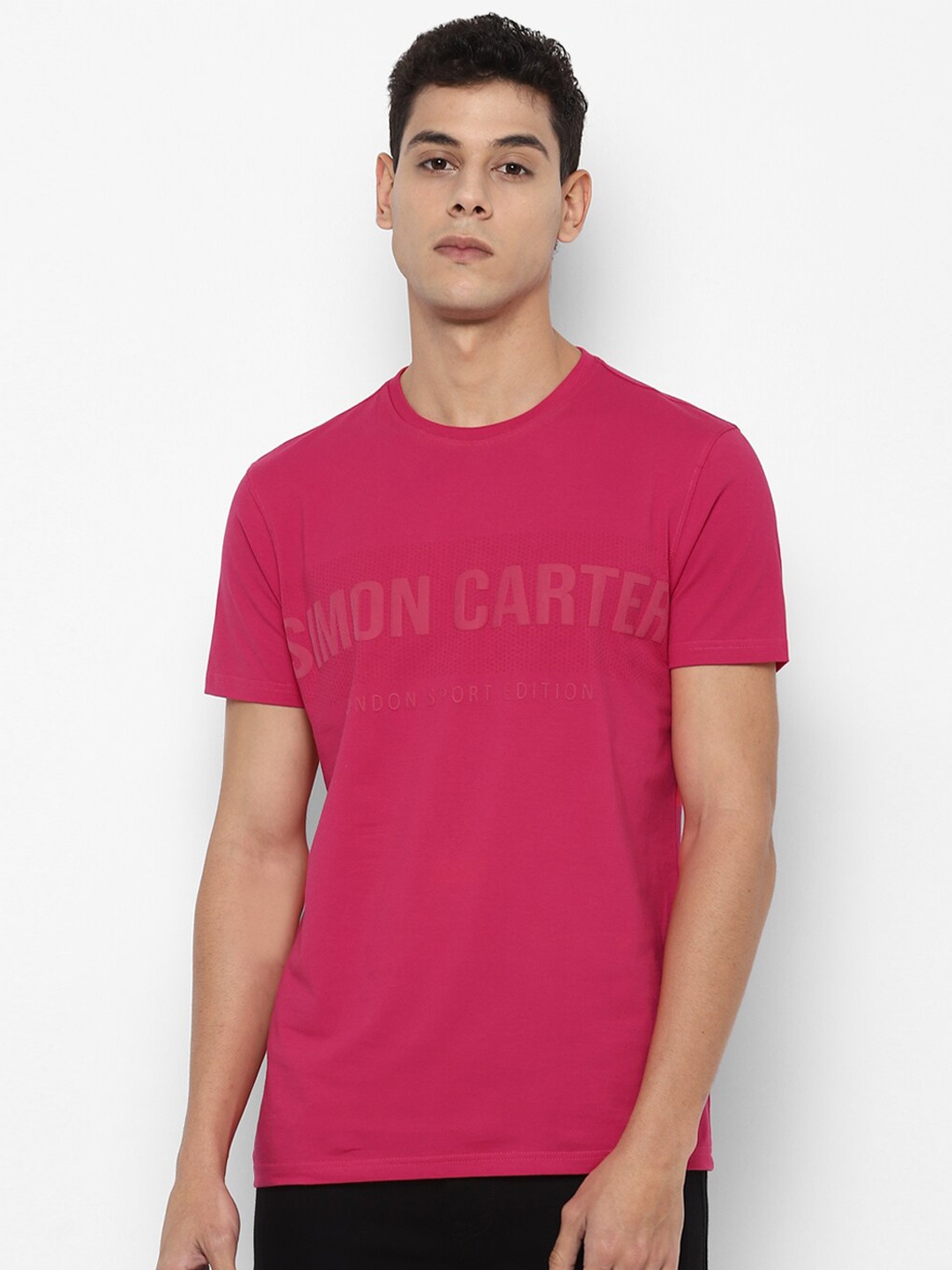 SIMON CARTER LONDON Men Pink Typography Printed Slim Fit T-shirt