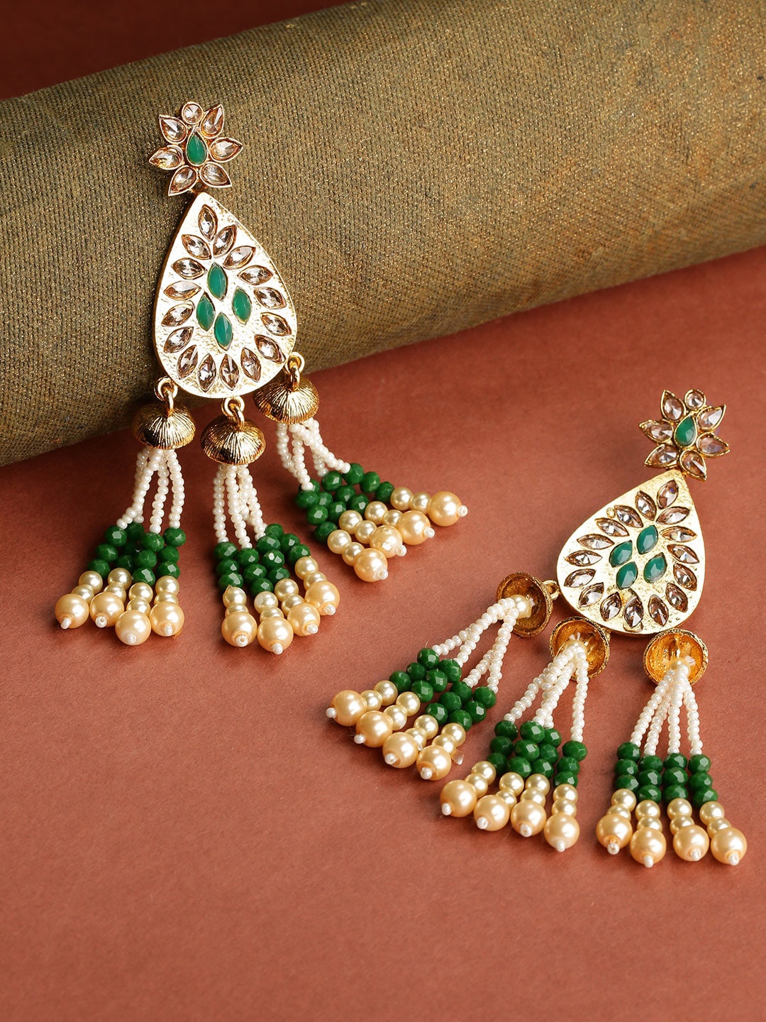 Priyaasi Gold-Plated Green & Gold-Toned Studded Beaded Tassel Contemporary Drop Earrings
Priyaasi Gold-Plated Green & Gold-Toned Studded Beaded Tassel Contemporary Drop Earrings