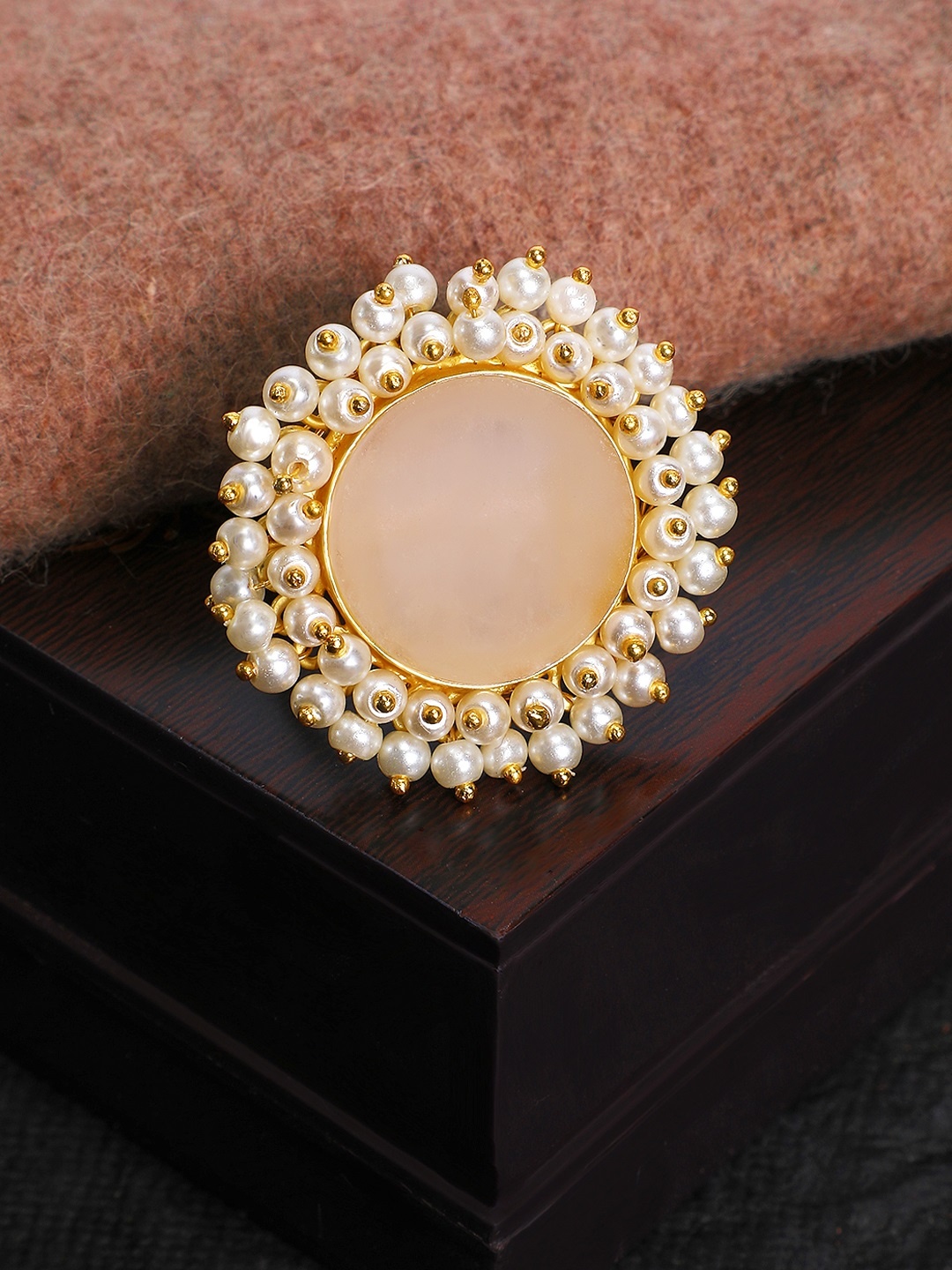 Yellow Chimes Gold-Plated Peach-Coloured & Off-White Stone-Studded Pearl Beaded Handcrafted Adjustable Finger Ring
Yellow Chimes Gold-Plated Peach-Coloured & Off-White Stone-Studded Pearl Beaded Handcrafted Adjustable Finger Ring