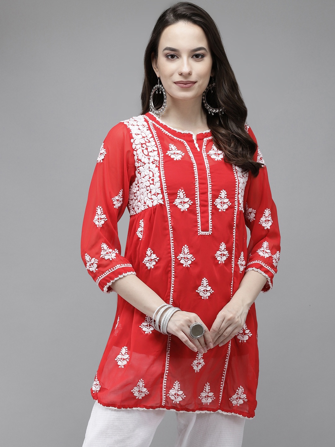 ADA Red Ethnic Motifs Woven Design Pure Georgette Chikankari Handloom Kurti with Matching Slip
ADA Red Ethnic Motifs Woven Design Pure Georgette Chikankari Handloom Kurti with Matching Slip