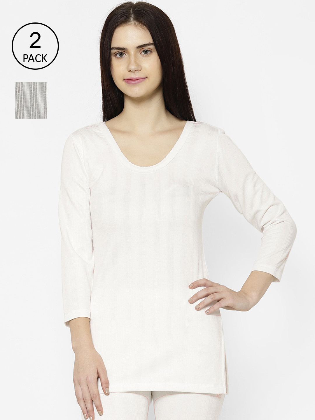 VIMAL JONNEY Women Pack Of 2 Striped Thermal Tops, White
VIMAL JONNEY Women Pack Of 2 Striped Thermal Tops, White